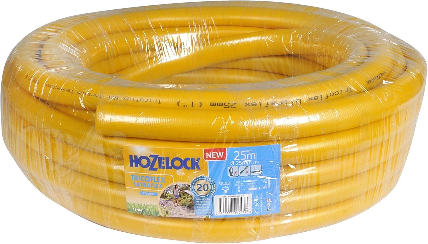 HOZELOCK - Tricoflex Ultraflex Slange Ø 12,5 mm (1/2") 20 M: Fleksibel haveslange, vejrbestandig, vrid- og bøjningsbestandig, lavet af 40 % genanvendt PVC [117002], gul
