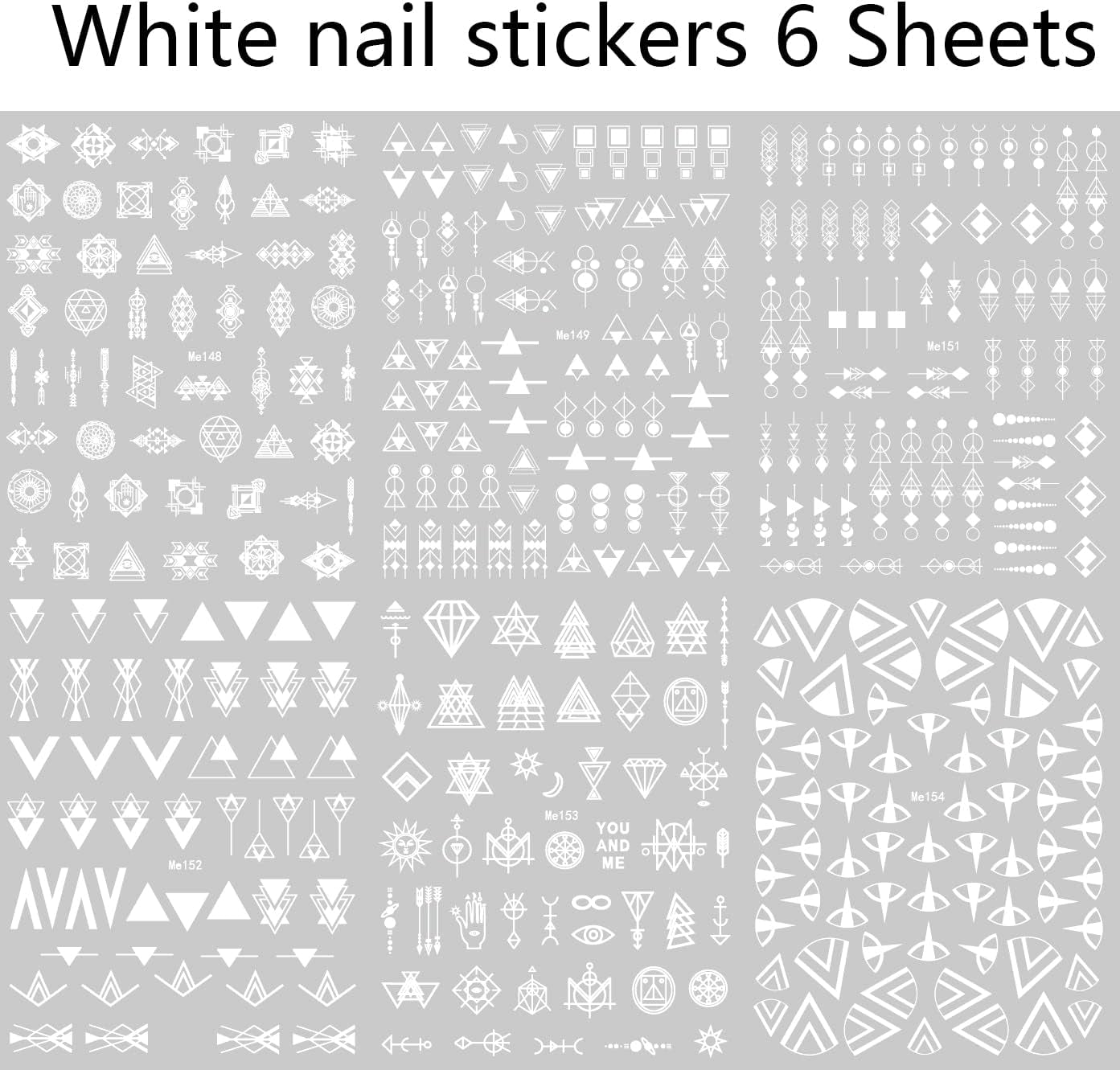 12 Blatt Nagelsticker Geometrisk Nagelaufkleber Selbstklebend Schwarz-Weißes Mysteriöses Dreieck Nail Art Sticker Dekoration Nageldesign Zubehör