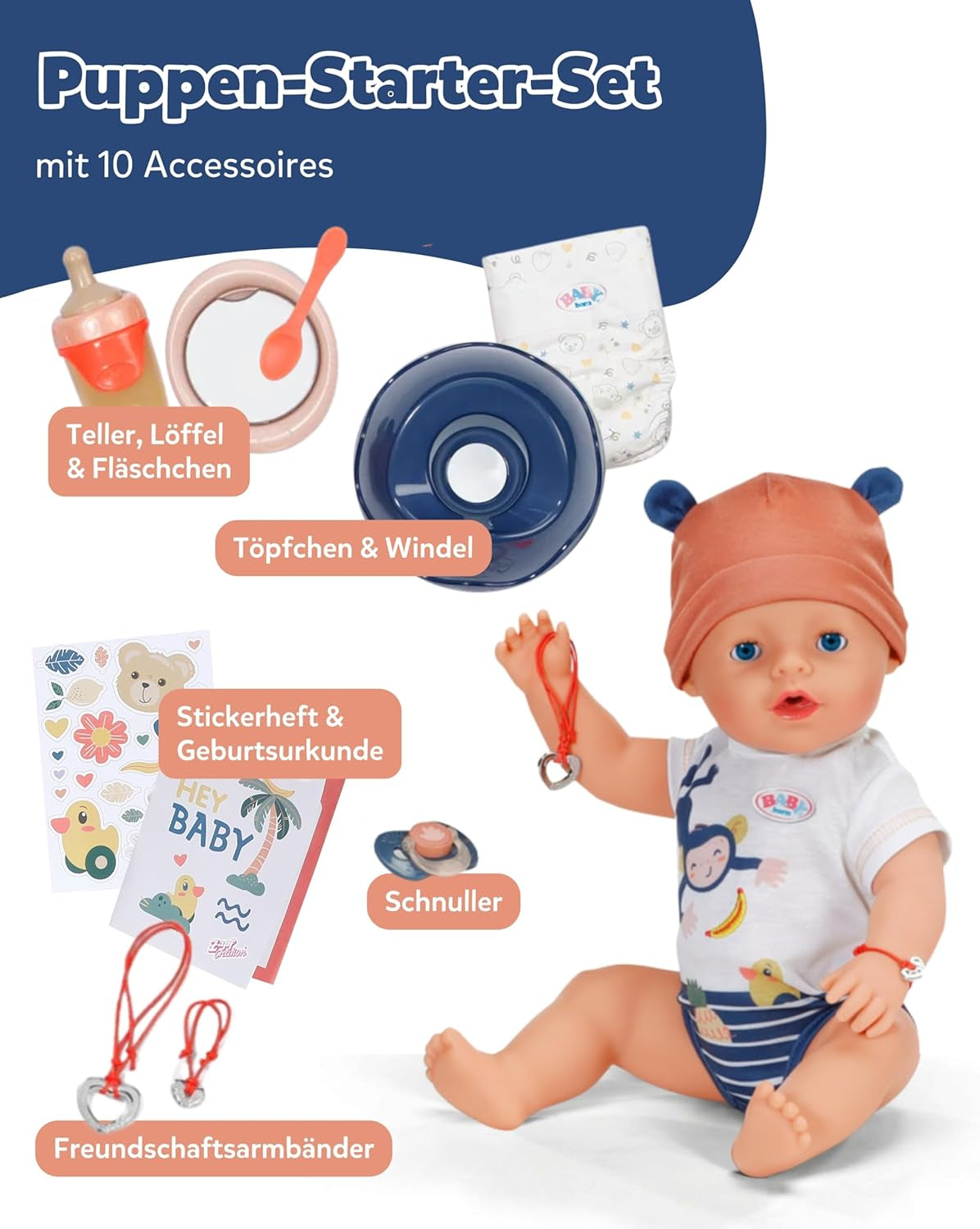 Baby Born Emma Jungle Style Doll - 43 cm - 10 funktioner inklusive tilbehør og bodysuit i unisex farver - Fungerer uden batterier - Velegnet til børn fra 3 år og derover