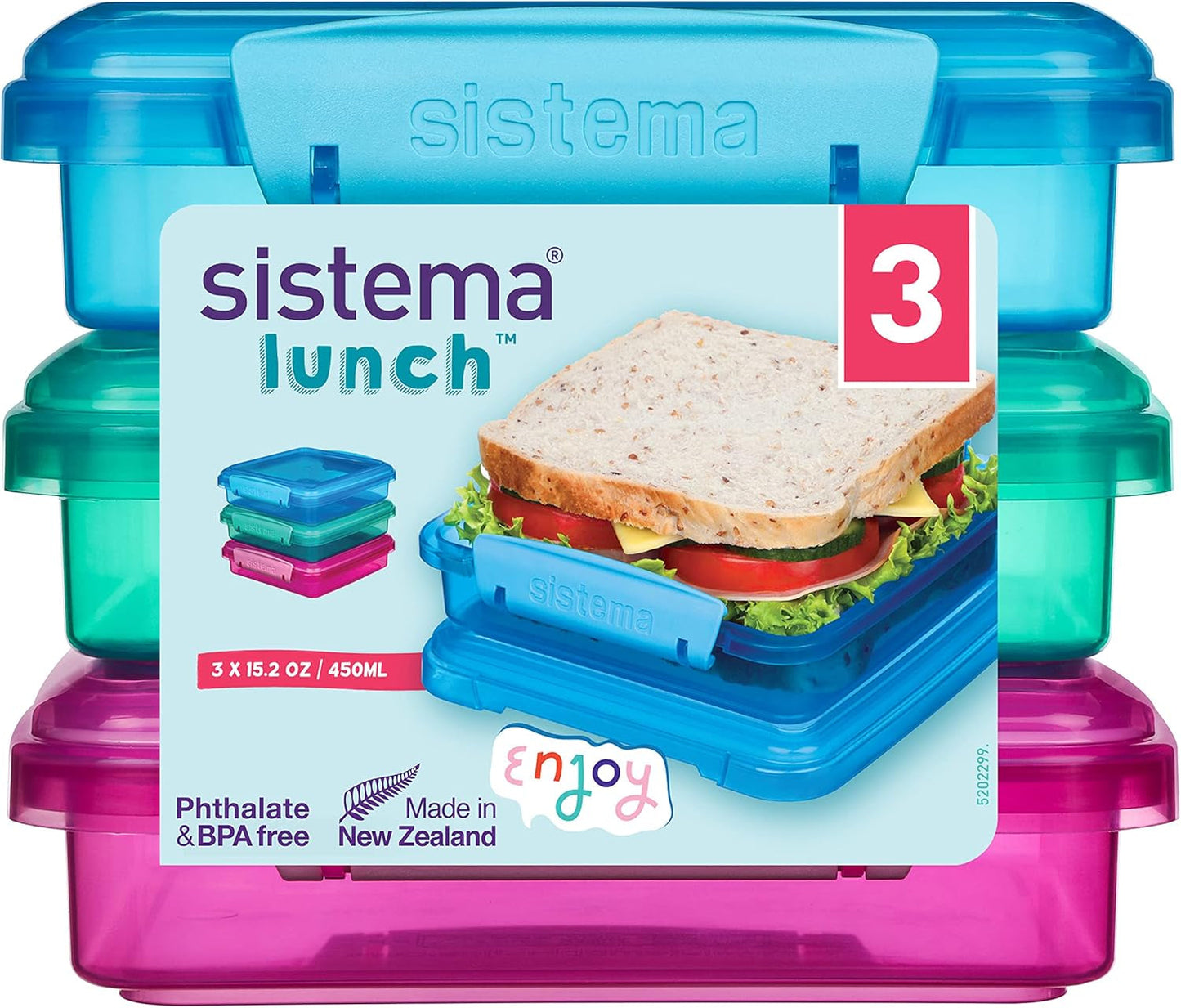 Madkasse sandwich box system | 450 ml | stabelbar og lufttæt madkasse med låg | for børn og voksne | uden BPA | blandede farver | 3 stk. Madkasser Naty Shop 3 X 450 Ml