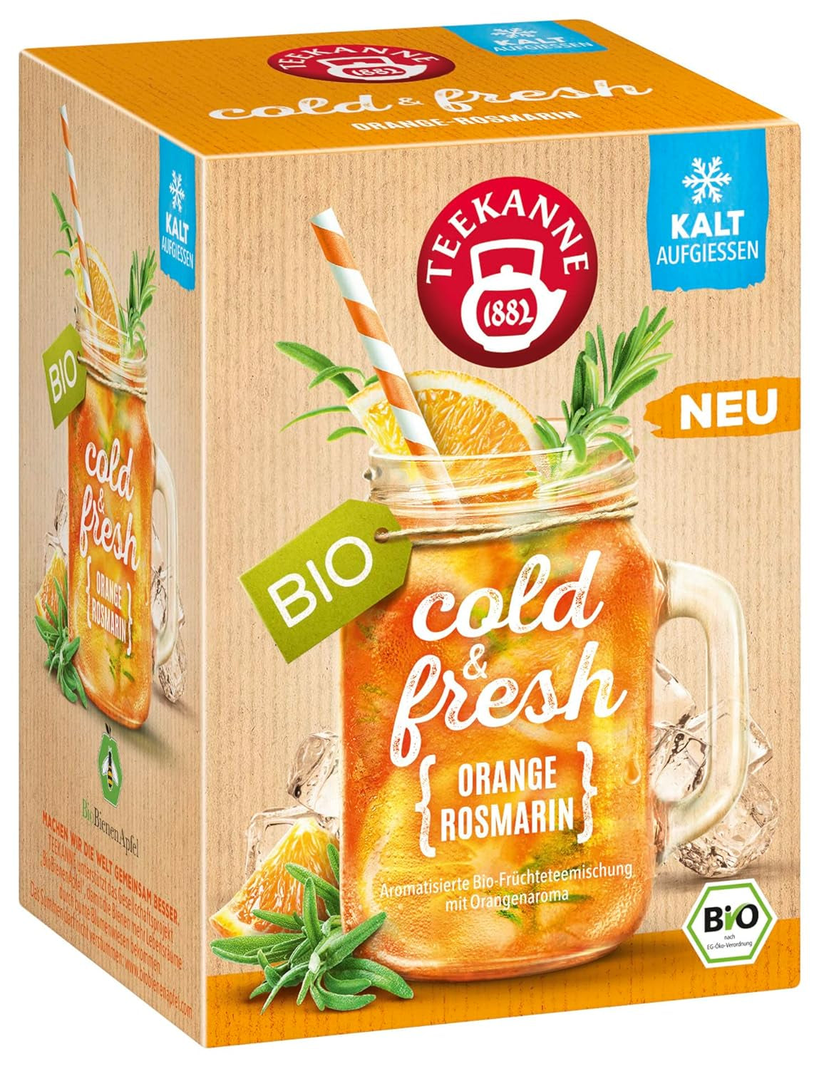 Teekanne Cold & Fresh BIO 4Er Mix - Med de nye varianter citron-mynte, fersken-maracuja, appelsin-rosmarin, grapefrugt-mynte-ingefær (4 X 45G)