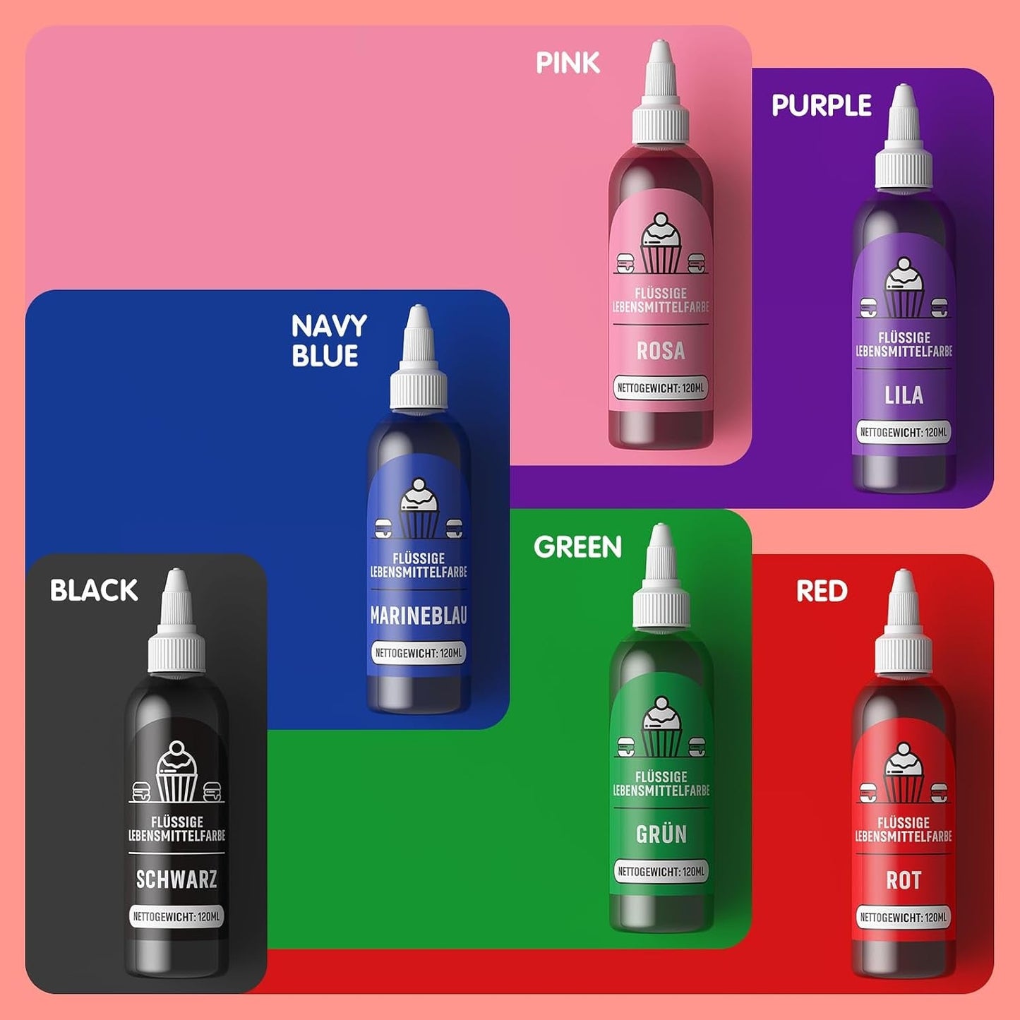 Rød madfarve 120 ml, højkoncentreret og sukkerfri flydende madfarve til bagning, kager, makroner, glasur, fondant, småkager, donuts