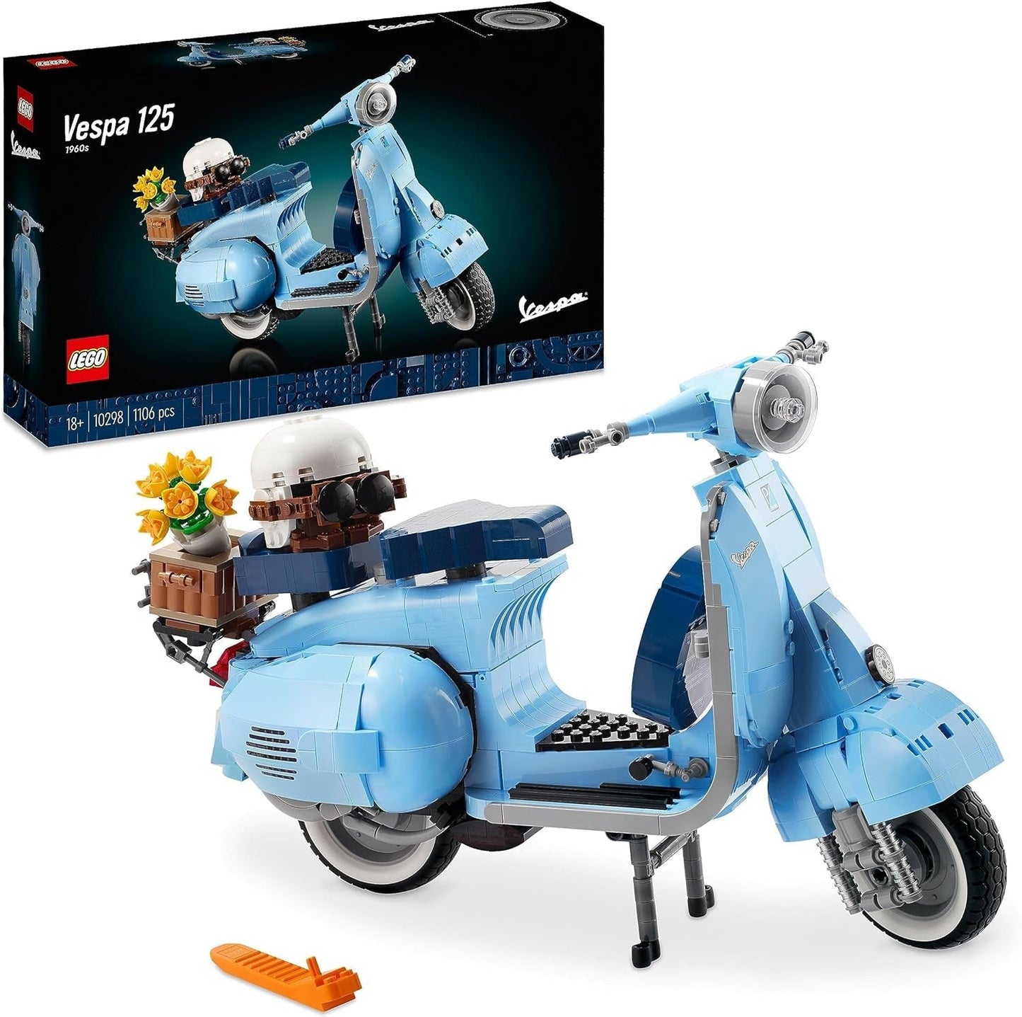 LEGO Icons Vespa 125, bygbar motorcykelmodel, vintage italiensk scooter, modelsæt til voksne, visningsstykke til værelsesindretning, gaver til kvinder og mænd 10298 byggesæt Besuche den LEGO-Store enkelt standardemballage
