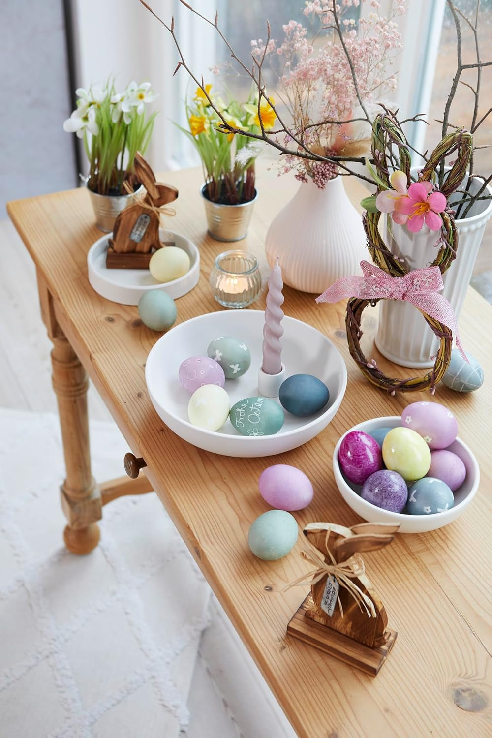 Heitmann Egg Dye Natural Dye Sæt, 3 Egg Dye Pulvere (gul, lilla, grå-blå), græspapir klistermærkeark