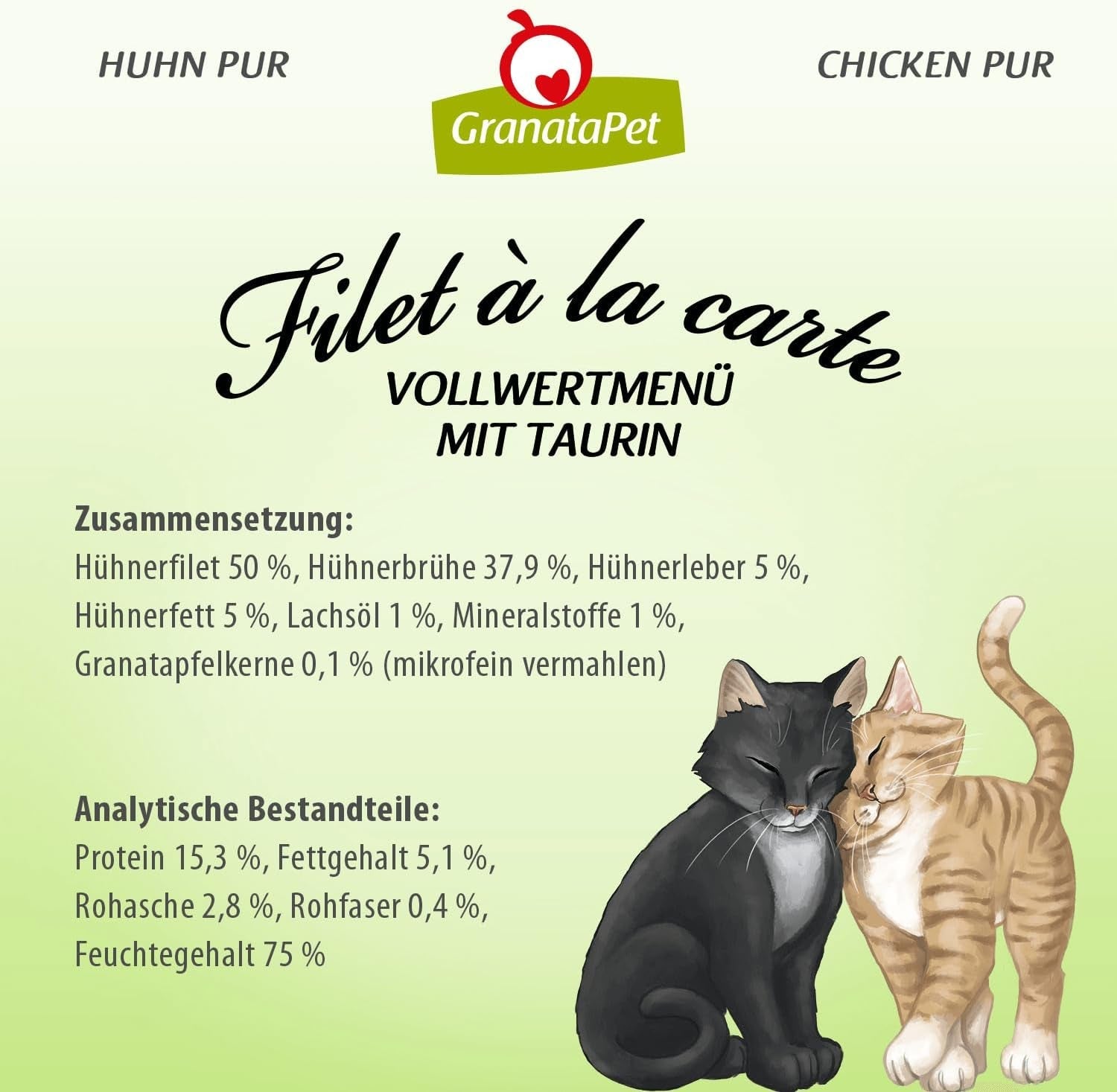 GranataPet Filet à la carte Kylling PURE, våd kattefoder, kornfri filetstykker, kattefoder uden tilsat sukker, højt kødindhold, 6 x 85 g
