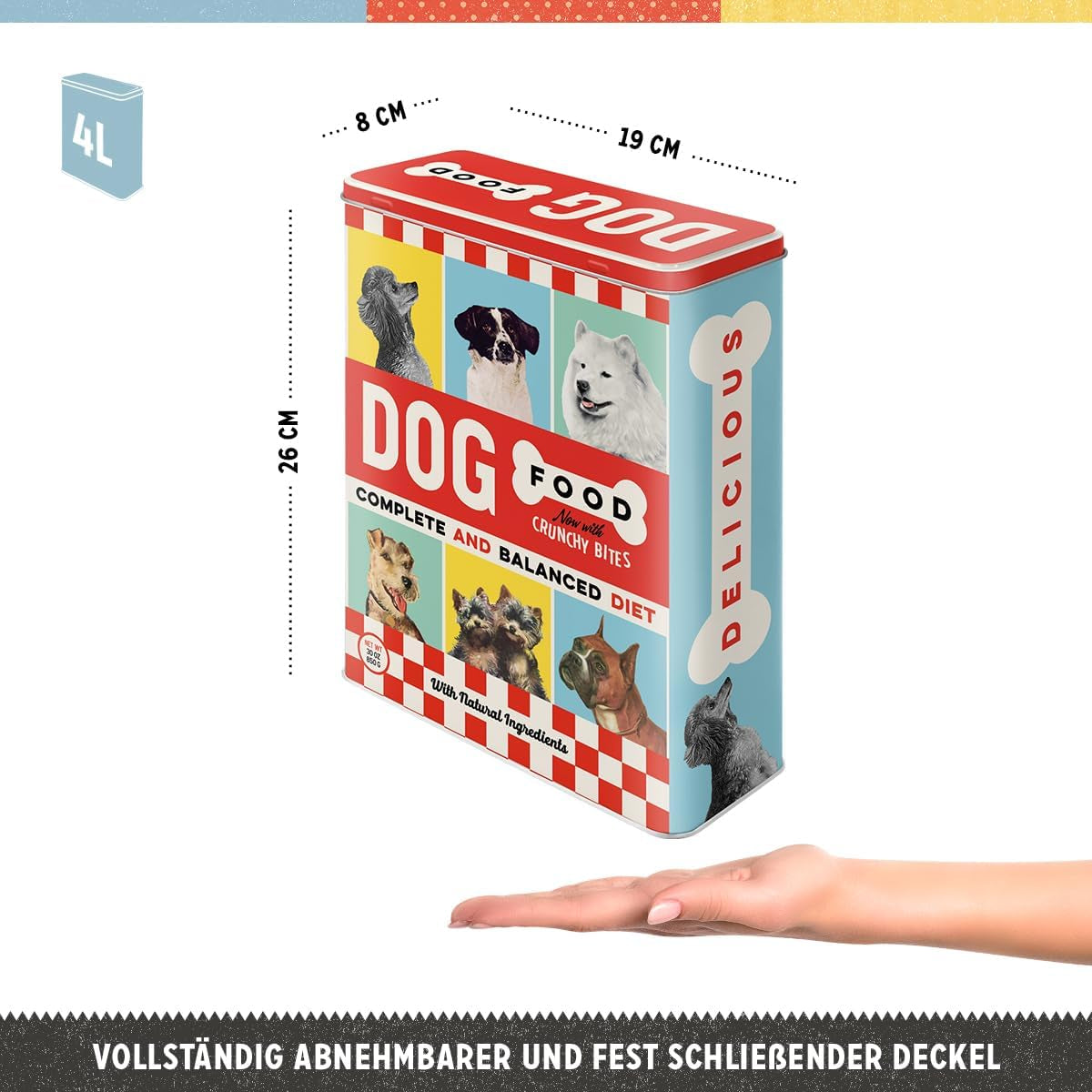 Nostalgic-Art Retro opbevaringsboks XL, 4 l, Hundemad - gaveidé til hundeejere, opbevaringsboks til tørfoder, vintage design Madopbevaringsbokse Naty Shop