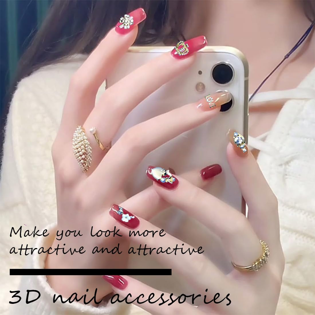 50 Stück Gold Nail Charms, 3D Shiny Nail Art Charms, Glitzersteine ​​Nägel Perle Legierung Nagel, Schmetterling Strasssteine ​​Nägel Charms, DIY Nail Art Zubehör, Für Mädchen Frauen