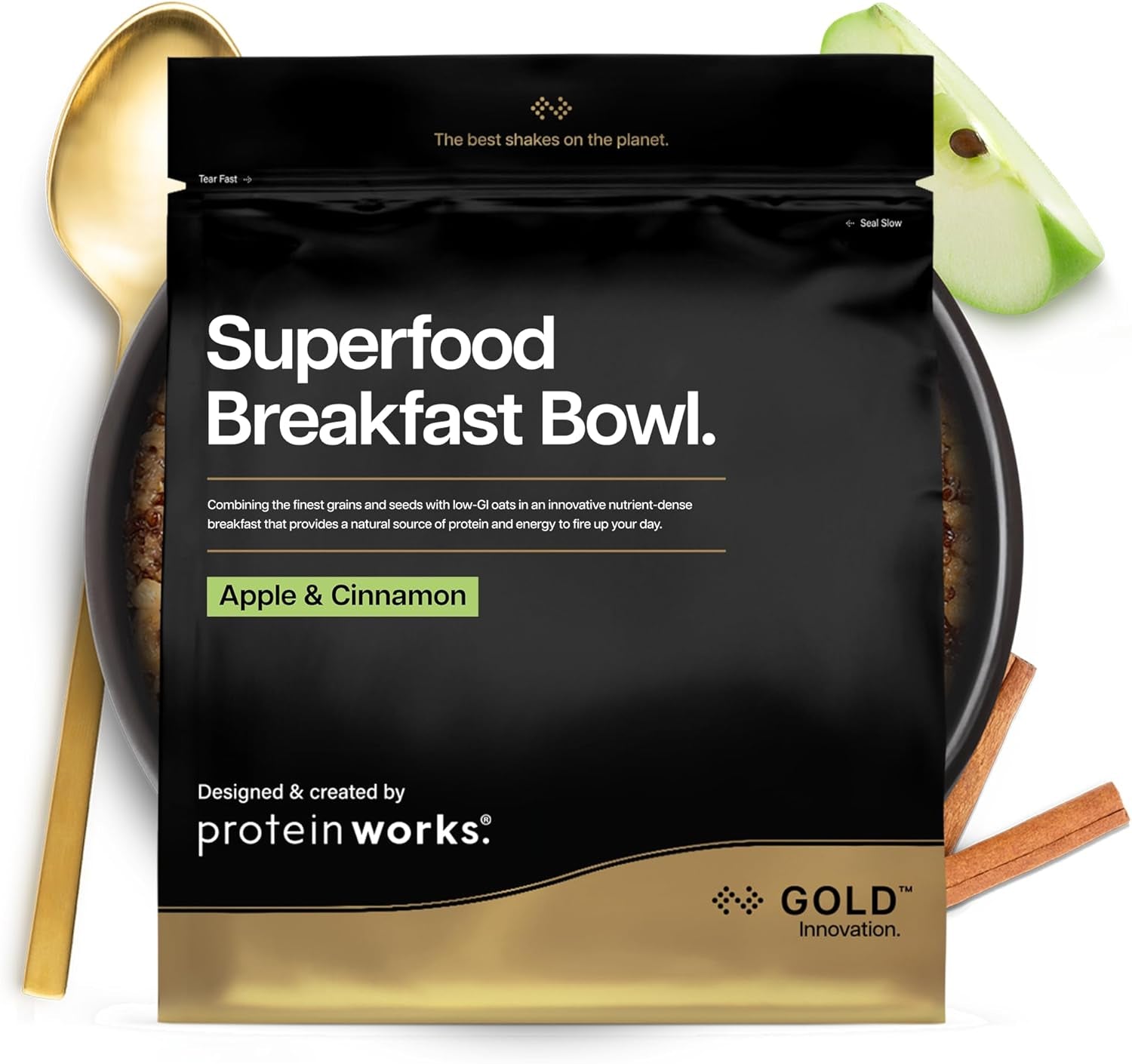 Protein virker | Superfood morgenmad - GULD Innovation, prisvindende korn, proteinmüsli, næringsrig med korn, frø og havre, fiberrig, æble og kanel, 10 portioner, 600 g