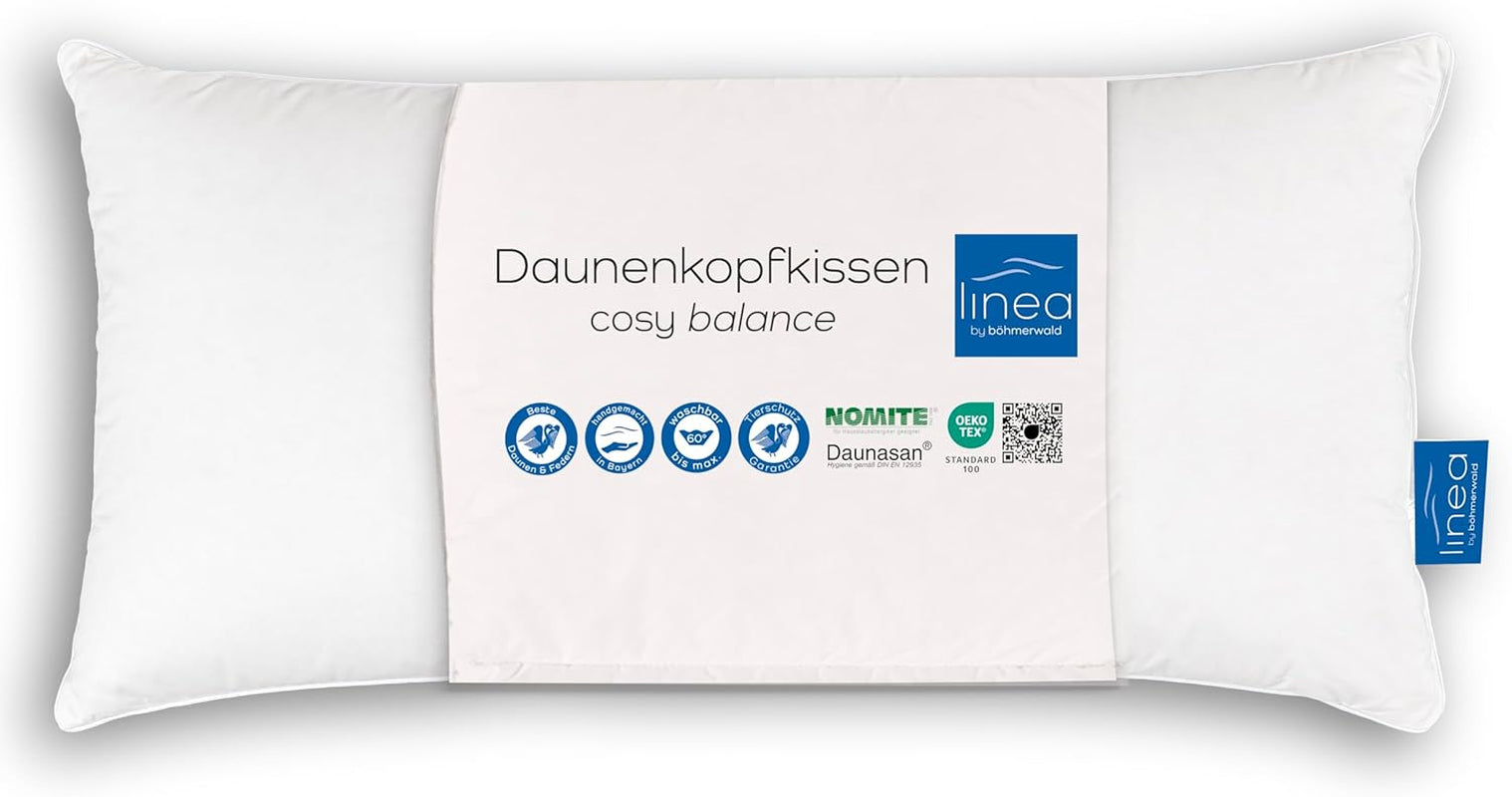 LINEA by Böhmerwald - Hyggelig - Højkvalitets balancepude, 40X80, 70% klasse 1 fjer, 30% ny dun, velegnet til allergi, vaskbar op til 60°C, fremstillet i Tyskland Naty Shop standardpuder Standard titel