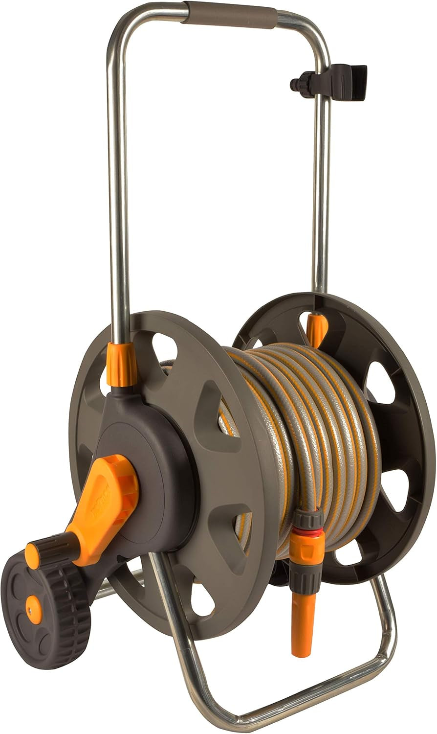 HOZELOCK - Slangeopruller Plus 50 M (Ø 12,5 mm) samlet: Max kapacitet 60 m, stabil og robust til almindelig brug, samlet med 50 m slange, 1 sprøjtedyse + stik [2435R0000]