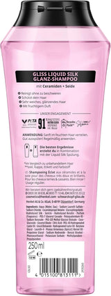 Gliss Shampoo Liquid Silk (250 ml), til skrøbeligt og kedeligt hår Brusebad og bad Naty Shop