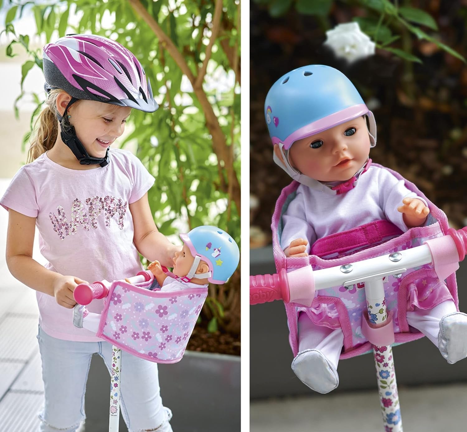 Simba 105560018 - Nyfødt cykelsæde med bælte, dukketilbehør, stofsæde, sikkerhedssele, velcrostyr, til 30-43 cm dukker, 3+