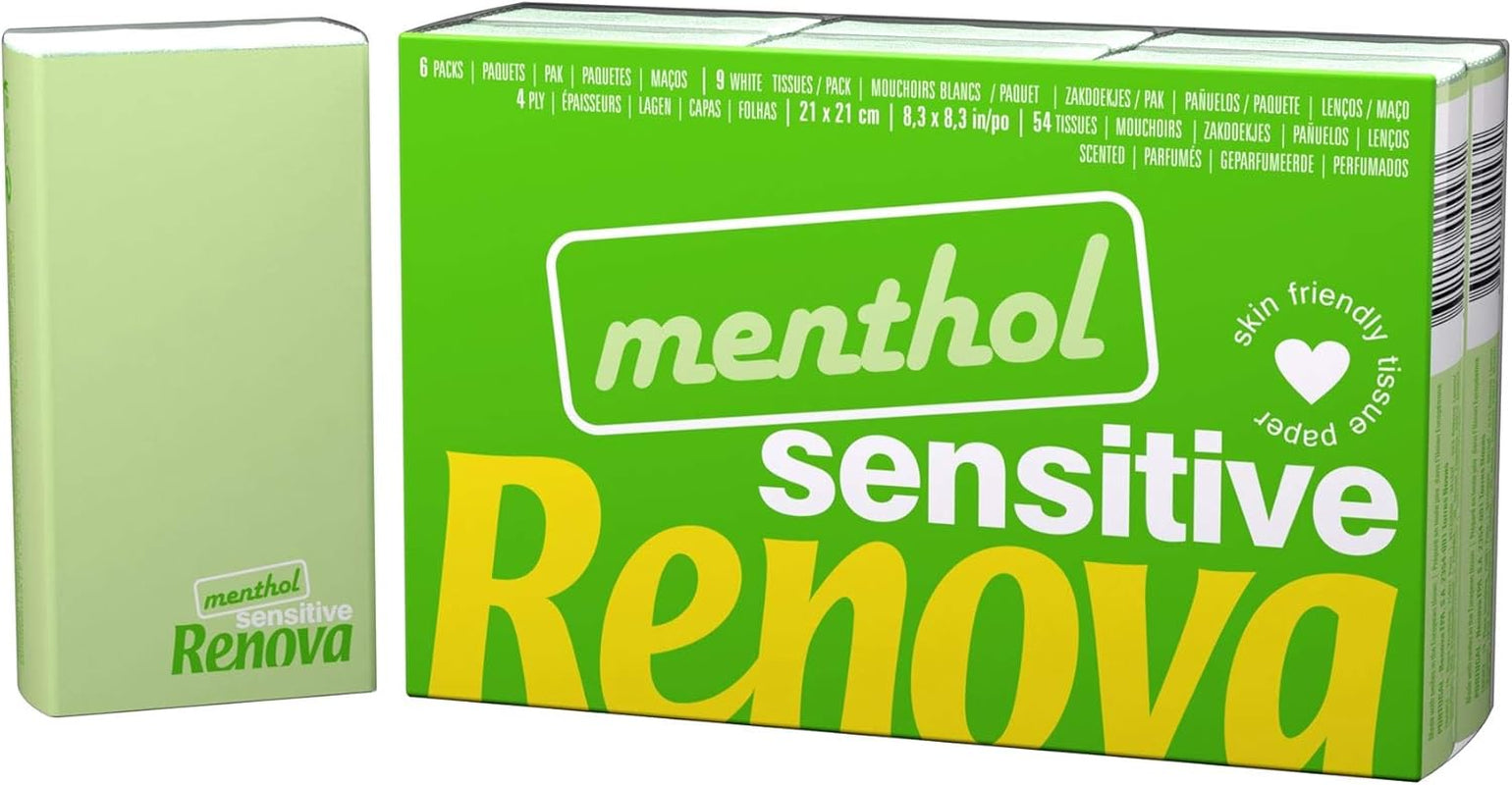 Pocket Tissues Renova SENSITIVE MENTHOL 6 Pakke Almindelig Hvid 1 Stk (Pakke med 6)