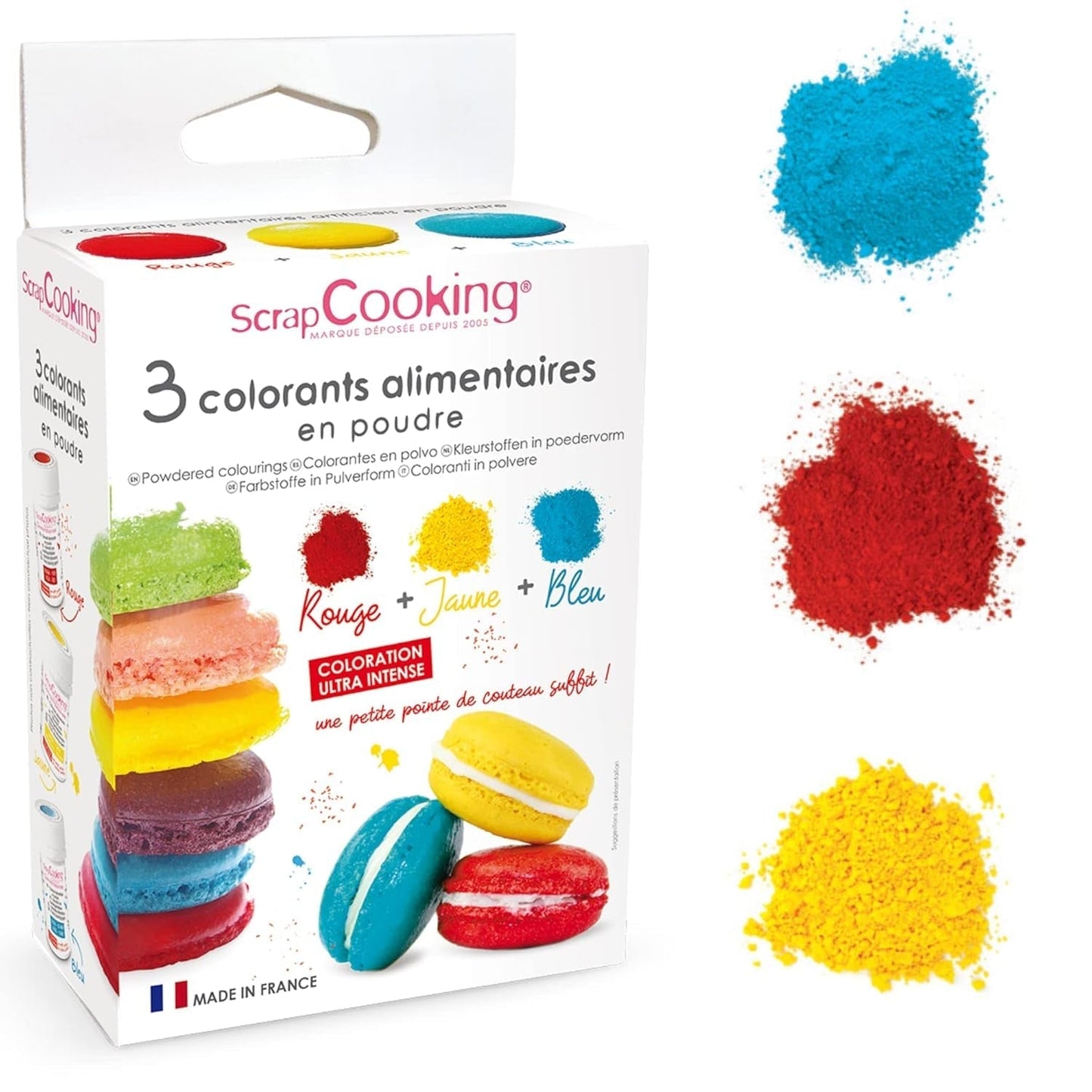 Scrapcooking - Sæt med 3 pulvermadfarve - Rød Gul Blå - Madfarve til bagning, kager, småkager, småkager, dej, fondant, regnbuekage - 4011