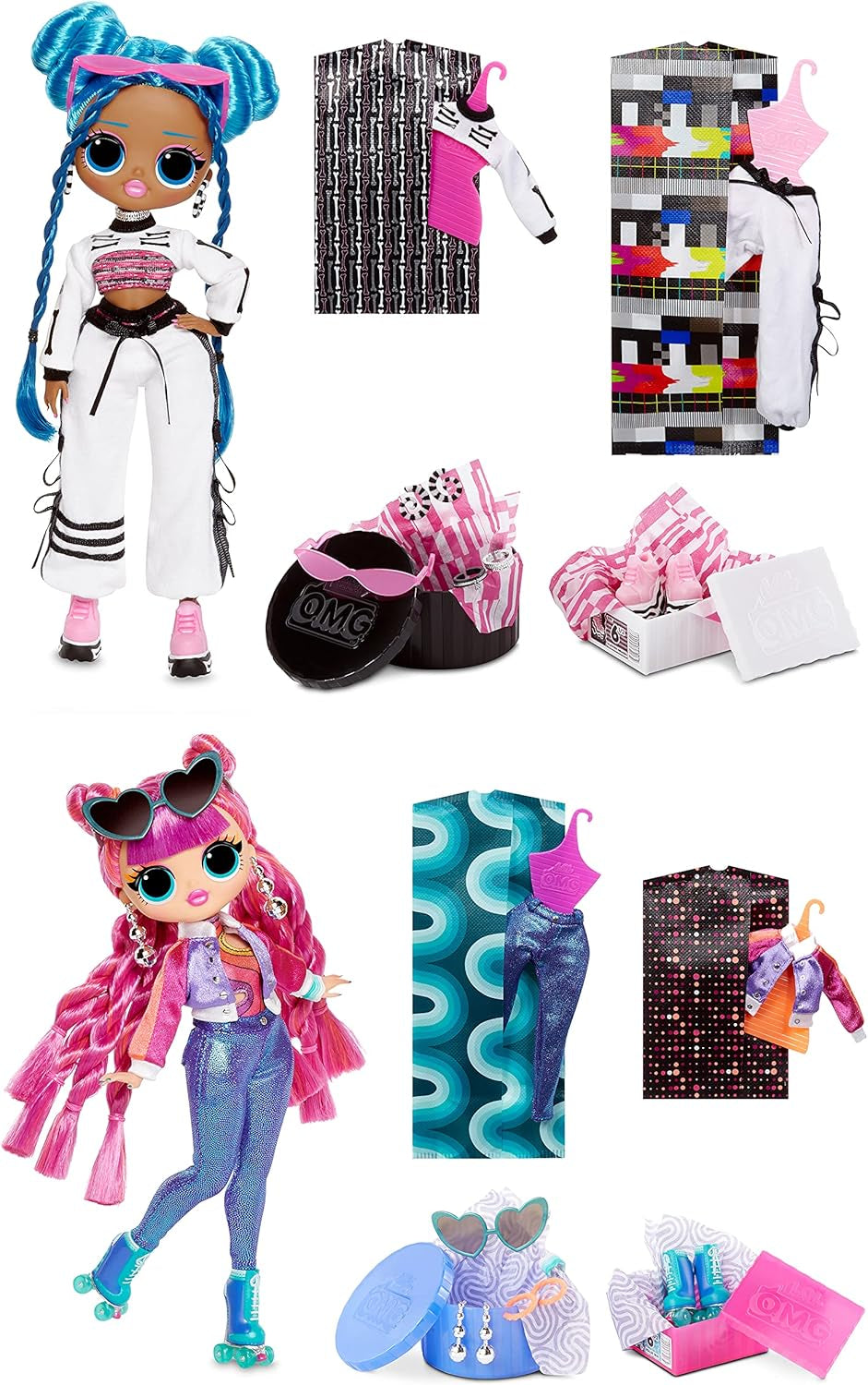 LOL Surprise OMG Fashion Doll 2er-Pack ROLLER CHICK & CHILLAX - Exklusive Puppen med 40 Überraschungen inkl. Outfits og tilbehør - 2-i-1 Verpackungs-Spielset - Serie 3 - Für Kinder ab 4 Jahren
