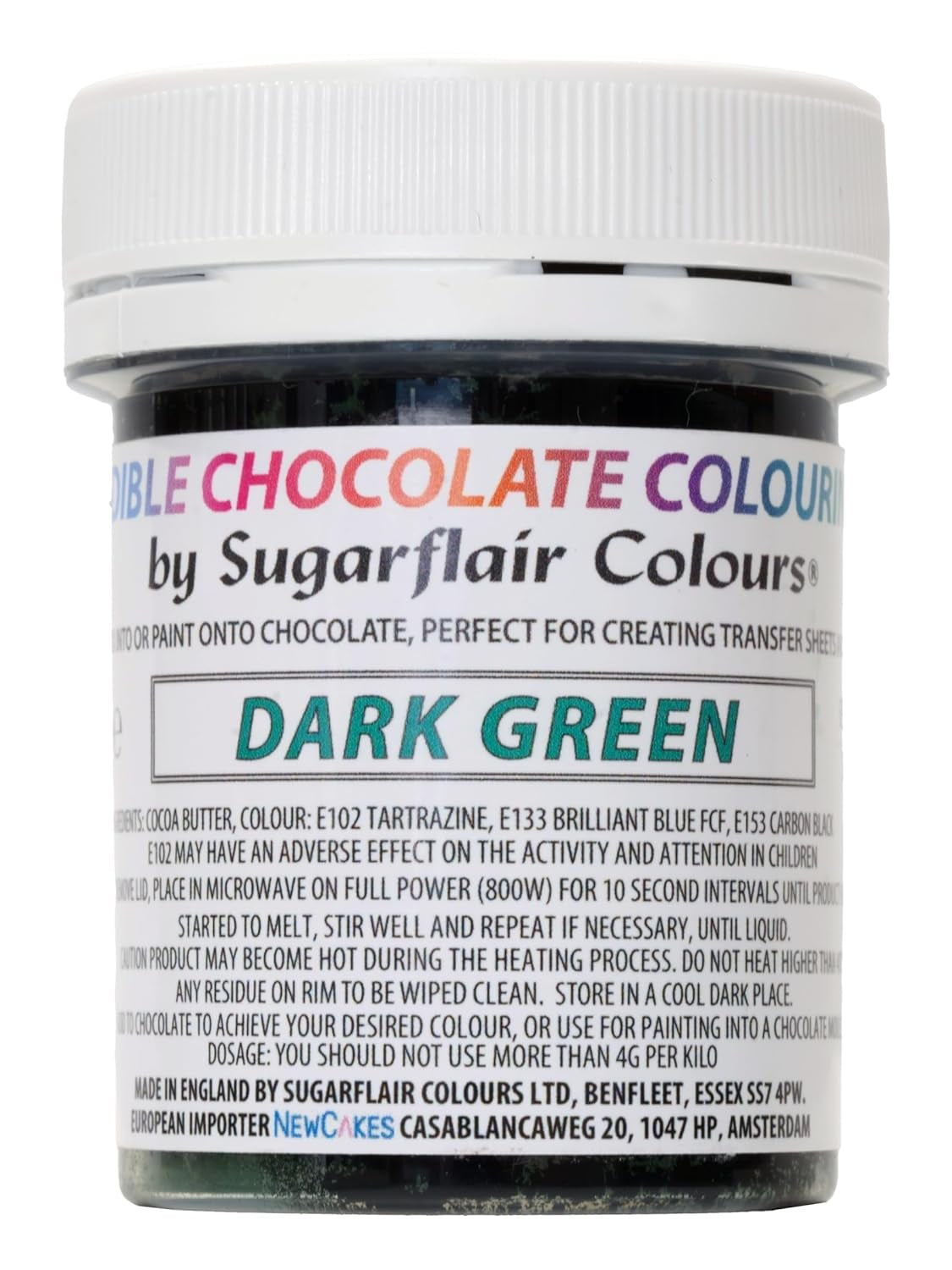 Madfarve Sugarflair Chocolate Madfarve til mørkegrøn chokolade - Farvet økologisk kakaosmør, chokoladefarve til farvning af chokolade, praliner - 35g