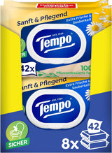 Tempo "Gentle & Caring" toiletservietter - Megapack - 16 pakker á 42 servietter - Duo Packs - med naturlig kamille - toiletpapir, dermatologisk testet og neutral til hudens Ph.