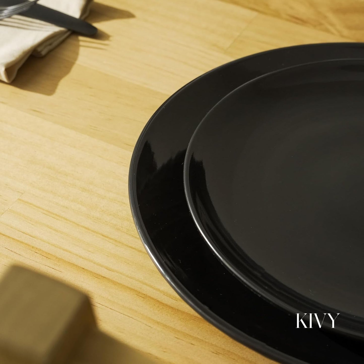 KIVY Geschirrset 6 Personen[Kratz & Spülmaschinenfest] 6x27cm + 6x22cm - Tellersæt 12-teilig moderne - Geschirr Sæt - Kombiservice - Geschirrset - Tellersæt Schwarz - Teller Schwarz Matt