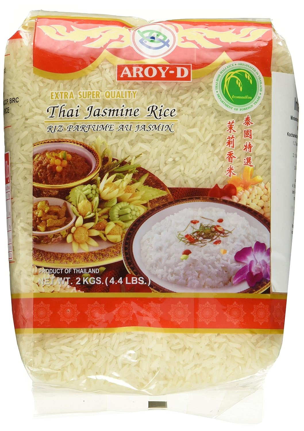 Aroy-D duftende ris, 100% langkornet ris, 1 pakke (1 x 2 kg)