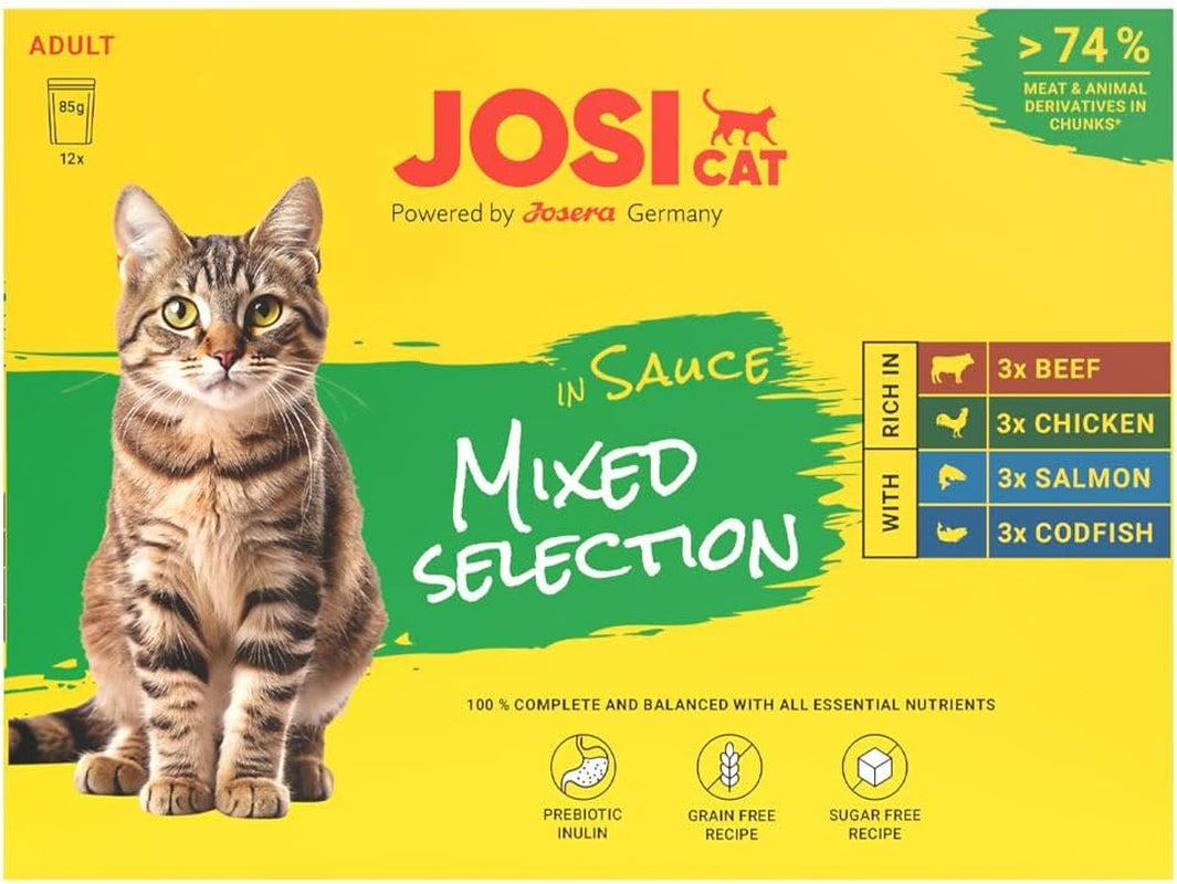 Multipak blandet udvalg i sauce (12 x 85 g) | Voksen | Premium vådfoder i sauce til udvoksede katte Multipack myth 4 Sorten | Ohne Konservierungsmittel | 12 pakke