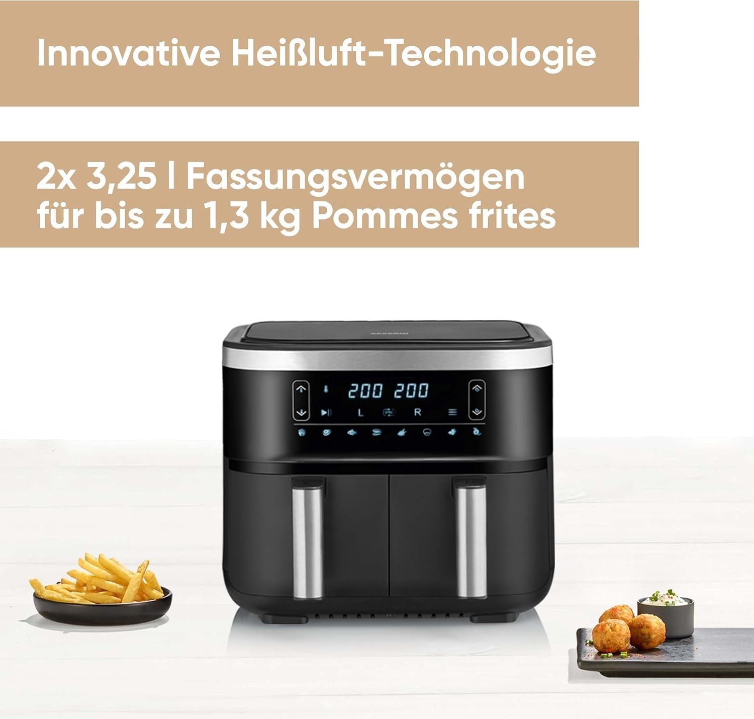 SEVERIN Dobbelt varmluftfriture med kogekammer 2 X 3,8 L, 8 automatiske programmer Hvidevarer Naty Shop
