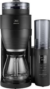 Melitta AromaFresh Therm Pro X - Espressomaskine med filter, integreret kværn, aftagelig vandtank, termokande i rustfrit stål og timerfunktion, til op til 8 kopper kaffe, sort/sølv