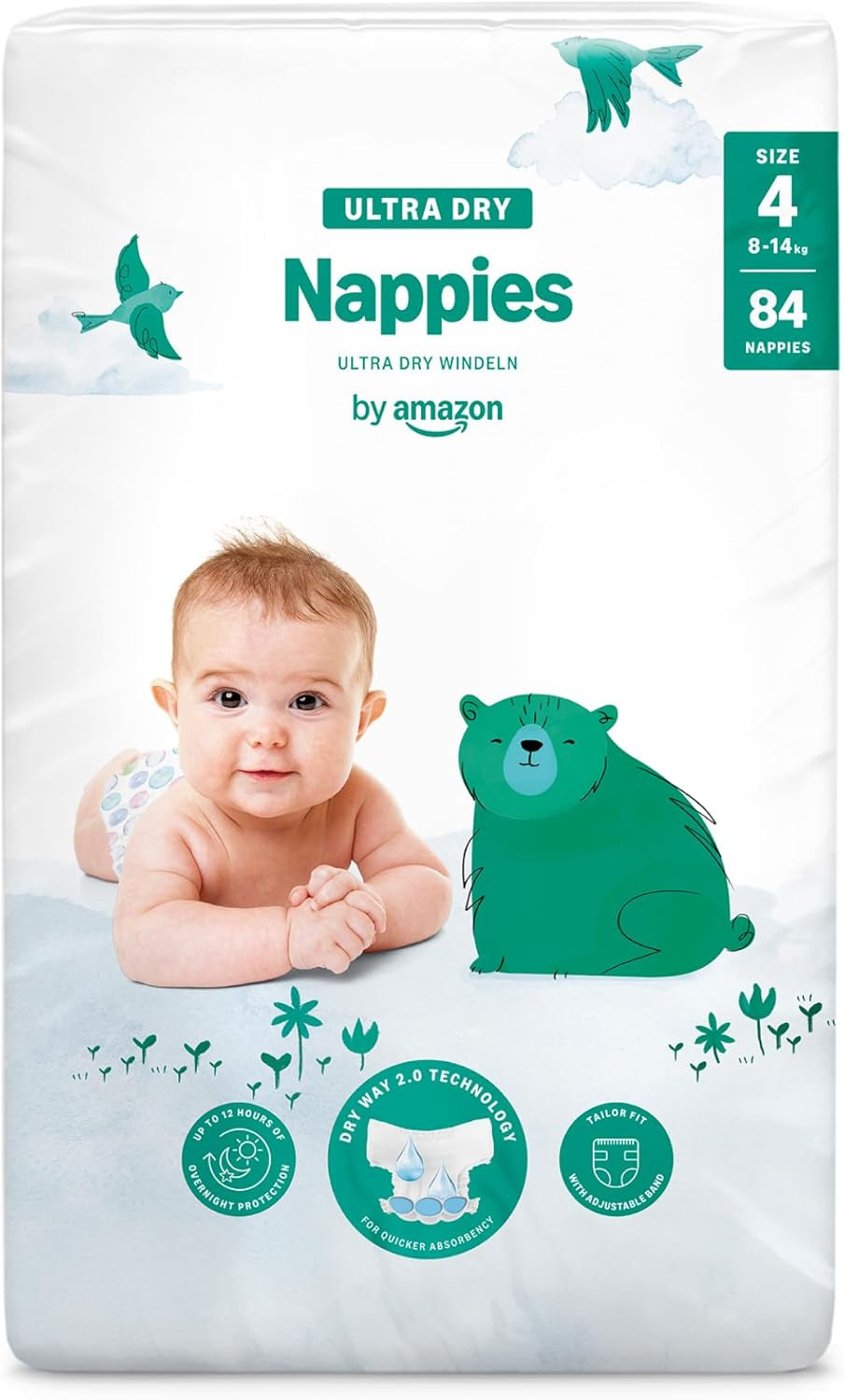 Amazon Ultra Dry Bleer, størrelse 1 (2-5 kg) - Månedlig æske, hvid, 96 antal (2 pakker af 48) (tidligere Mama Bear Brand, identisk produkt)
