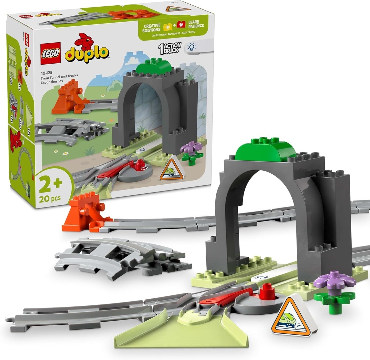 LEGO DUPLO bybanetunnel og spor - Udvidelsessæt, Gave til småbørn, opmuntrer til fingerfærdighed, Legesæt til 2 år gamle køretøjsfans, Kreativt læringslegetøj 10425 Byggesæt Besuche den LEGO-Store Standardtitel