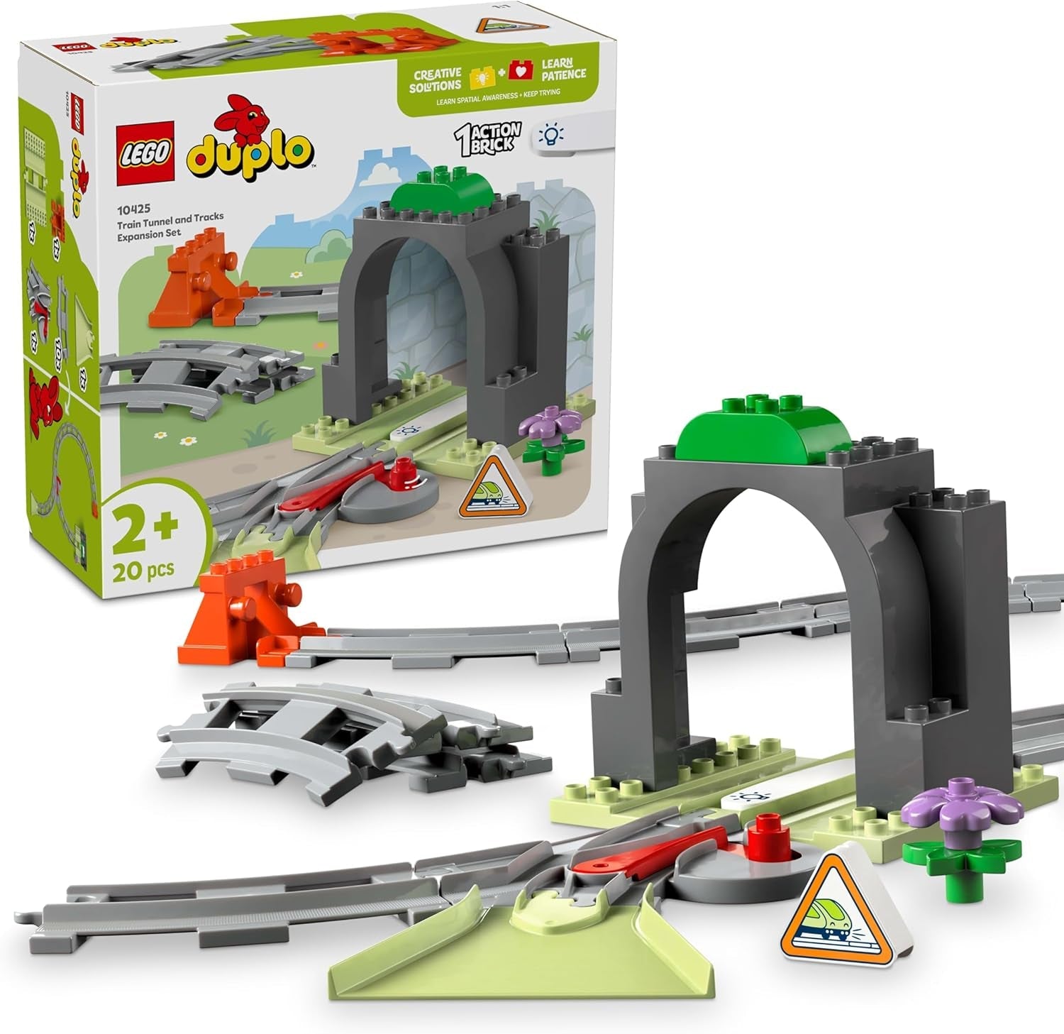 LEGO DUPLO bybanetunnel og spor - Udvidelsessæt, Gave til småbørn, opmuntrer til fingerfærdighed, Legesæt til 2 år gamle køretøjsfans, Kreativt læringslegetøj 10425 Byggesæt Besuche den LEGO-Store Standardtitel