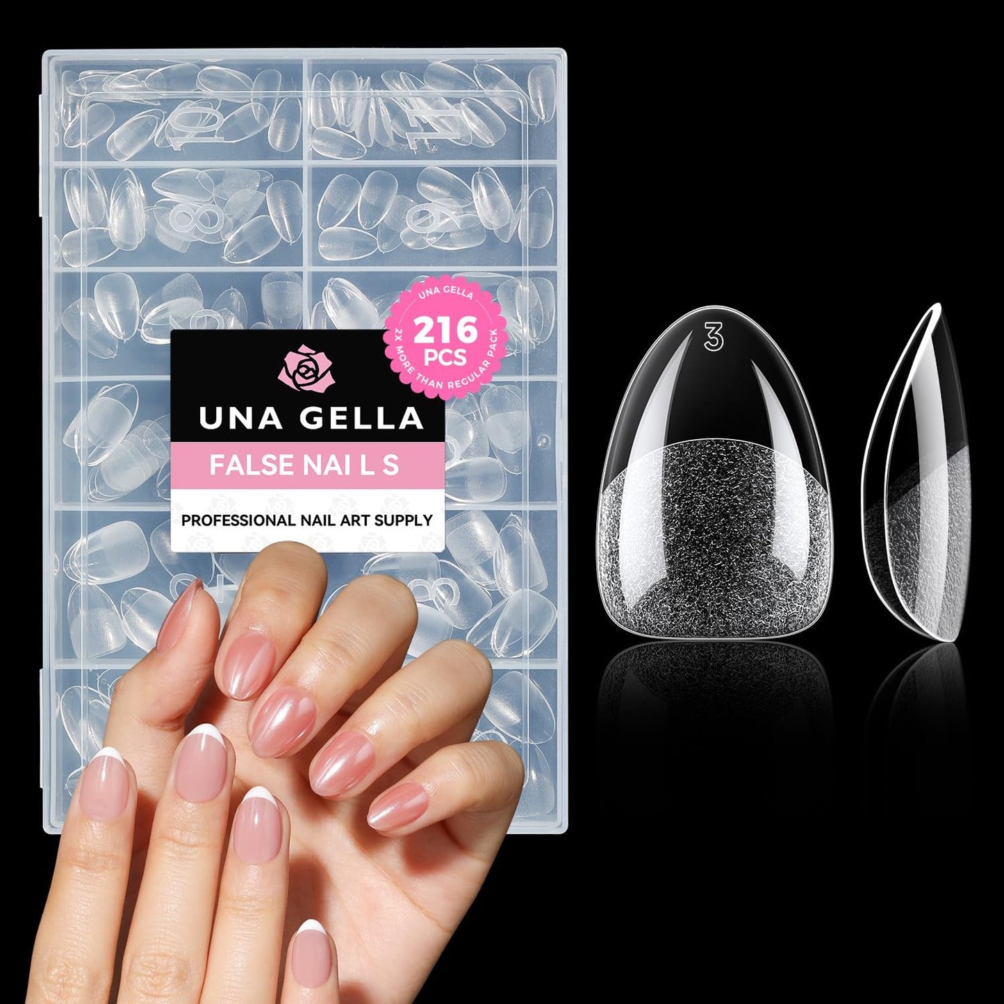 Ballerina Gel Neglespidser 216 stk. 12 Størrelser Soft Gel Negle Tips Full Cover Negle Extension Sæt Semi Matt DIY Home Art