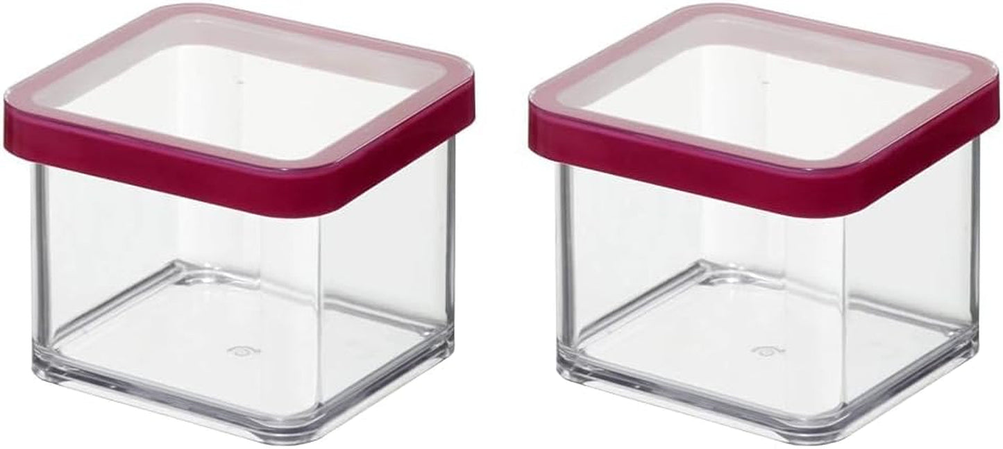 Rotho Loftsæt med 5 opbevaringskrukker med låg, forskellige størrelser, BPA-fri fødevaregodkendt plast (PP) Klar/rød, (21,4 x 21,4 x 23,5 cm) Naty Shop-madopbevaringsbokse 0,5 l firkantet (pakke med 2)