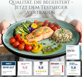 24-delt keramisk stentøjsstel til 6, Ibiza-design, TESTVINDER. Et lækkert middelhavsservicesæt med skåle og tallerkener. Pure Living servicesæt, salviegrøn.