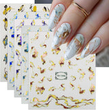 JMEOWIO Nagelsticker Marmor French Tip 8 Blatt Nail Art Sticker Selbstklebend Nagelaufkleber Dekoration Nageldesign Zubehör