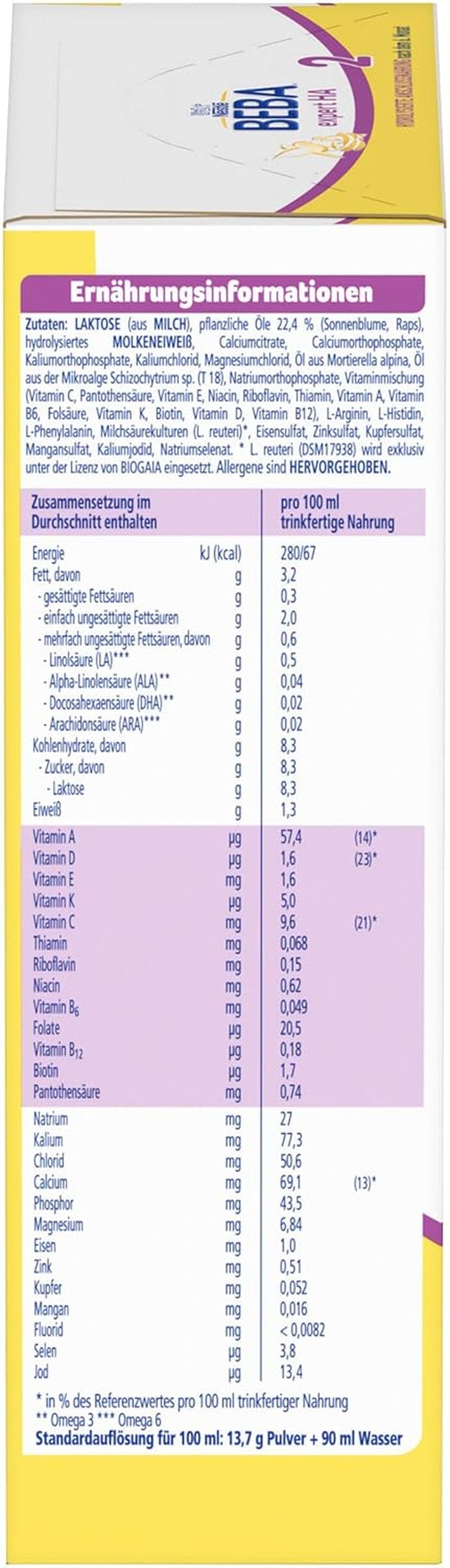 BEBA Expert HA 2 Tilskudsmælk efter 6 måneder, babymad med hydrolyseret protein, kun laktose, palmeoliefri, 6 stk. (6 x 550 g) Naty Shop