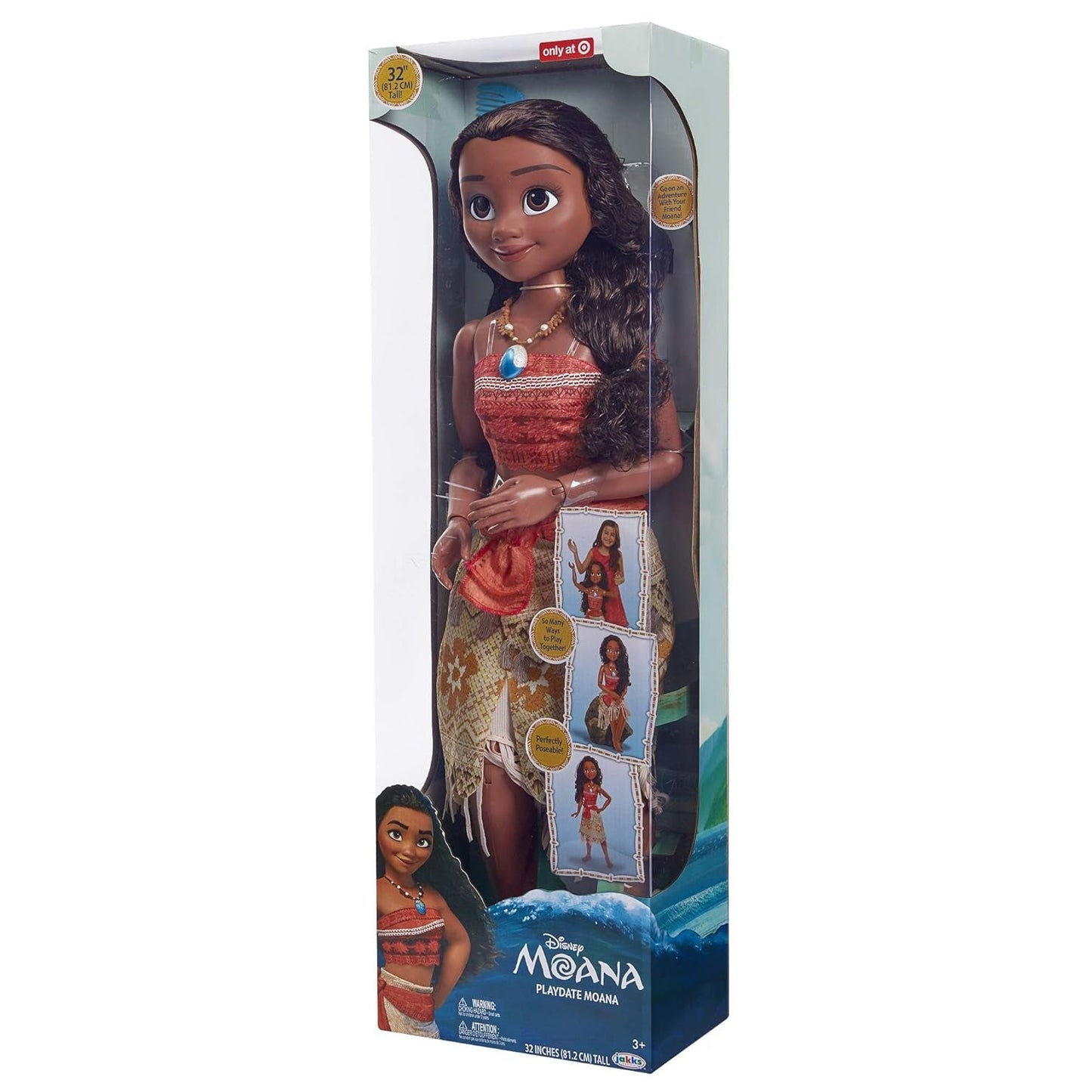 Disney Princess Moana 80 cm Play Doll by Jakks Pacific Movable Doll with Brush to Comb Her Wavy Curls Filminspireret kjole Aftageligt vedhæng Halskæde Dolls Naty Shop