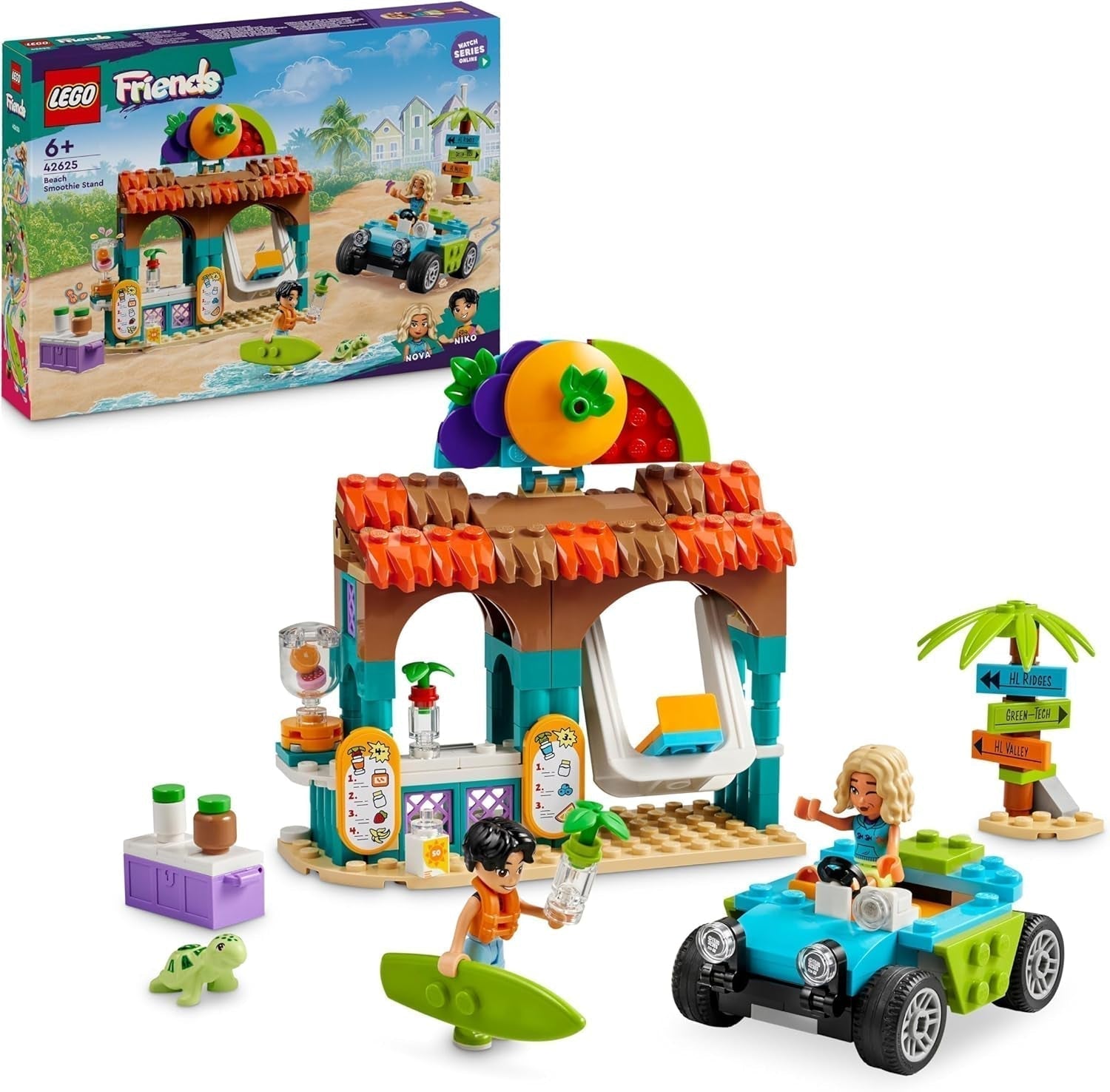 LEGO Friends Smoothie Stand At The Beach Rollespil Legesæt Gaveidé til piger og drenge 6 år med legefigurer Skildpadde og tilbehør Socialt udviklingslegetøj 42625 Byggesæt Besuche den LEGO-Store Standardtitel