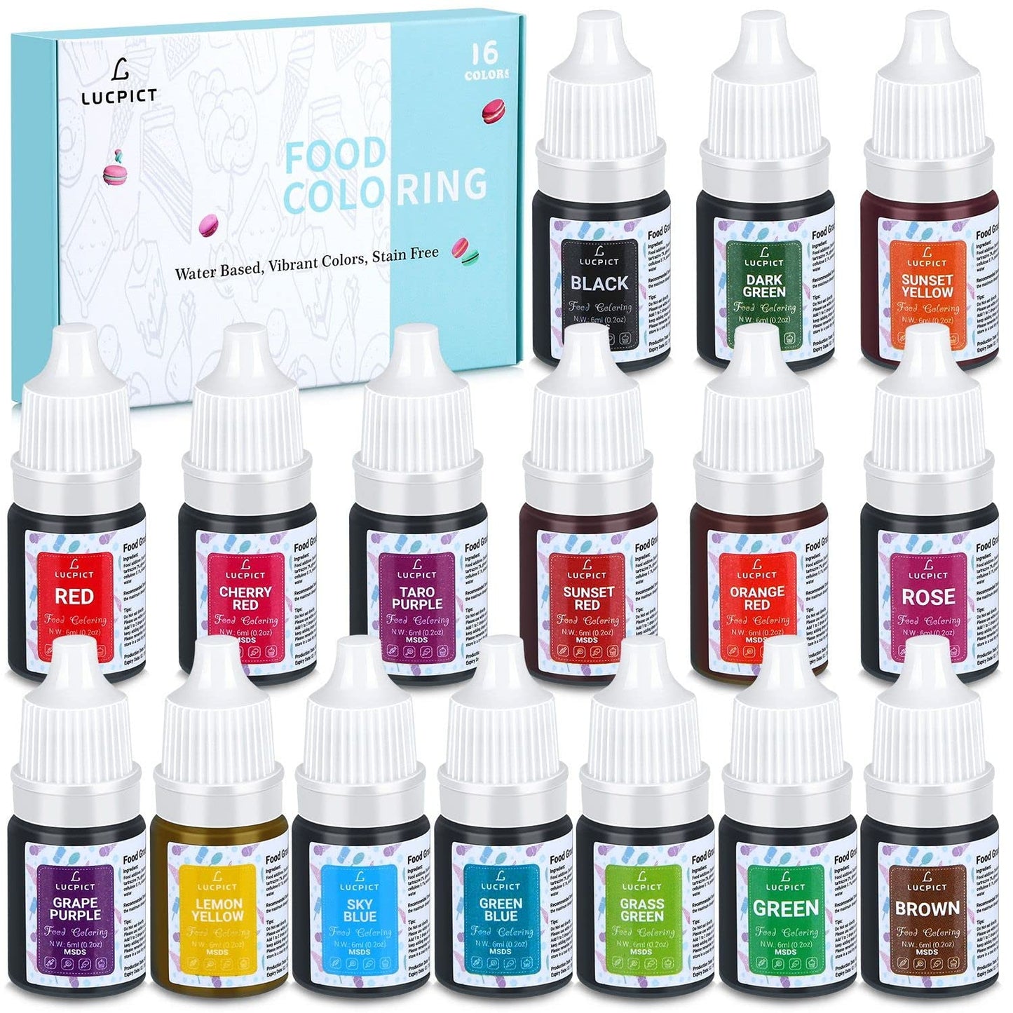 Madfarve 8x10ml - Højkoncentreret flydende madfarvesæt til bagning, kager, småkager, frosting, macarons, fondant - Levende madfarve til gør-det-selv-sæber, slim, håndværk