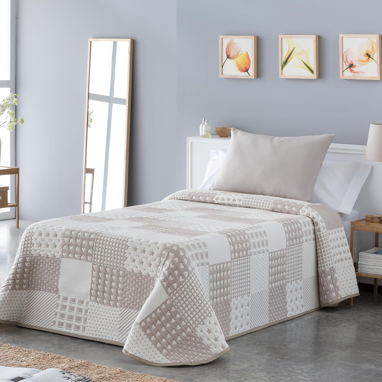 Sofia 21 let sengetæppe Til dobbeltsenge med 180 og 200 cm, Sengetæppe Til senge med 180 og 200 cm, Grå senge og tæpper Besuche den VIALMAN-Store Beige Cama 180: 270Cm X 270Cm