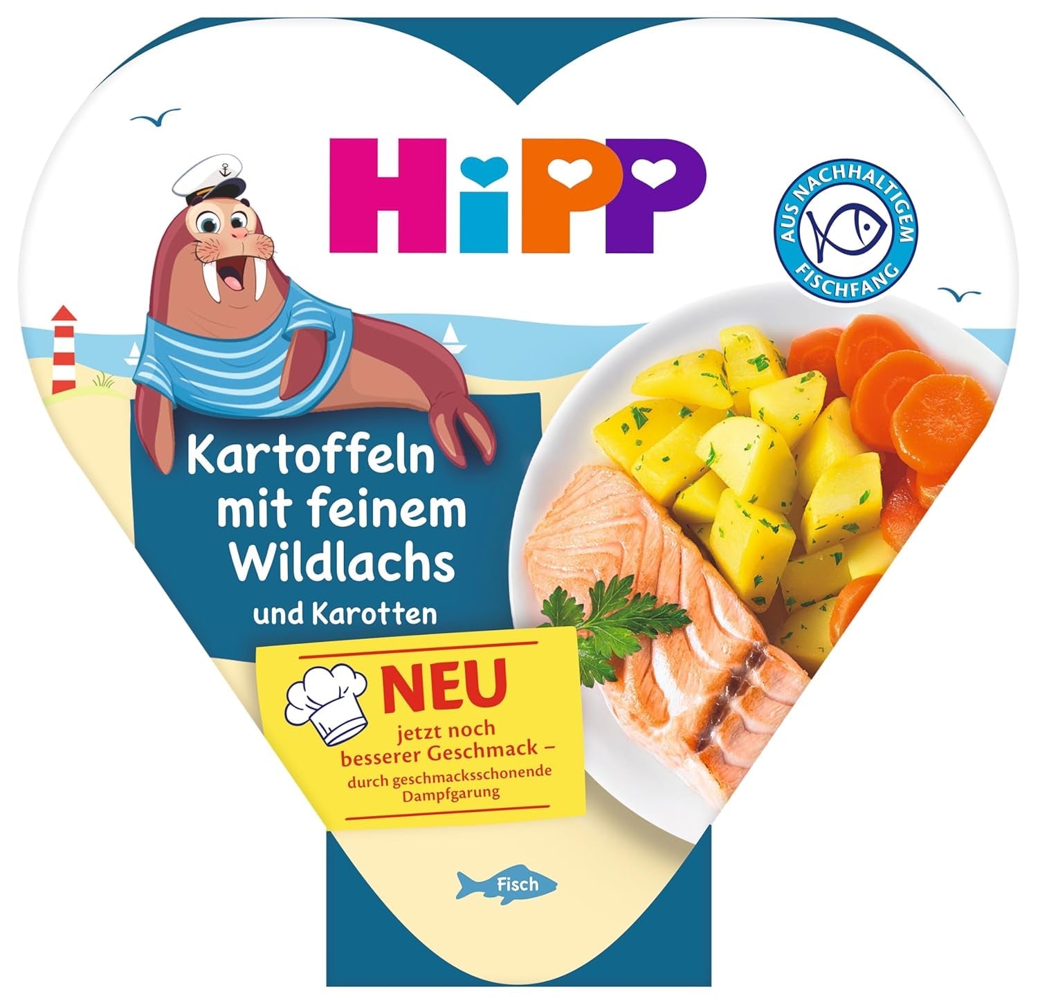 HiPP kartofler med fin vild laks og gulerødder (6x250g), fra 1 år, let dampet, krydret til børn, fra bæredygtigt fiskeri
