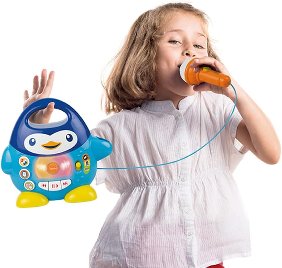 WinFun karaoke musikafspiller, pingvindesign, med blinkende lys og ekkoeffekter, i blå, legende stil, USB-tilslutning Baby Toys Naty Shop