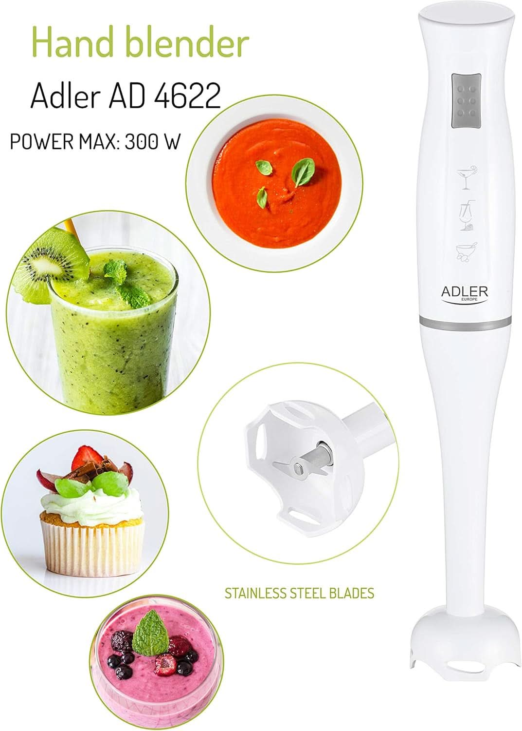 Adler AD4622 Blander, plast, hvid Kitchen Naty Shop