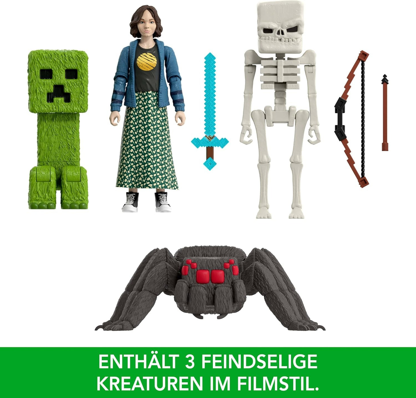 Mattel Minecraft-historiesæt med 4 actionfigurer og 3 tilbehør Møder i oververdenen Minecraft-film inspireret samlelegetøj JFR70 actionfigurer Naty Shop