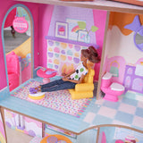 KidKraft trædukkehus Candy Castle med møbler og tilbehør, Unicorn Lama Figure House, Ice Cream Cone Elevator og Gummy Bear Stol til dukker, Legetøj fra 3 år og opefter, 20242