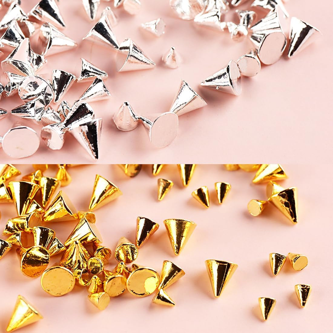 Mini Metall Nieten Punk Nail Charms Guld Silber Strasssteine ​​Nägel Charm Kegel Spikes Nagelschmuck Glitzersteine ​​Nail Art Studs Nagel Steine ​​Legierung Nagelanhänger Rhinestones Nageldesign Zubehör