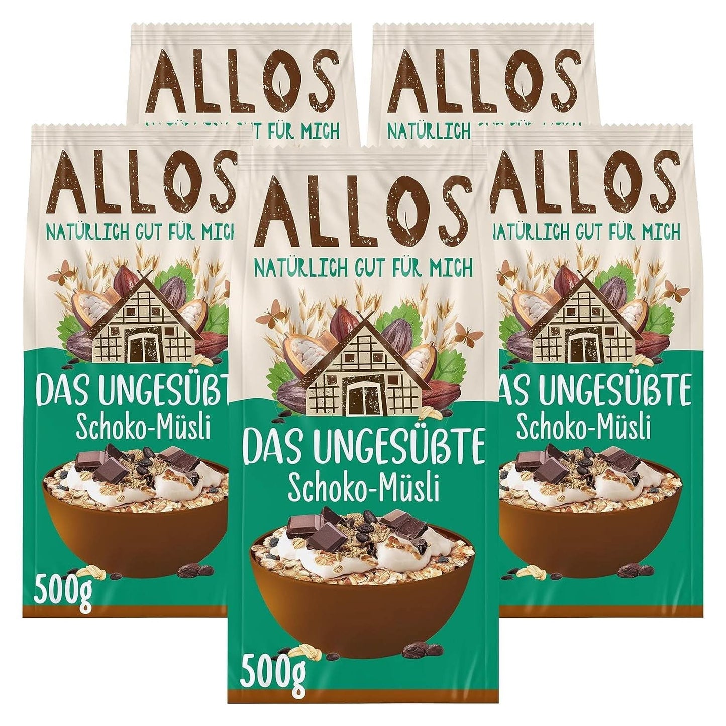 Allos, usødet bærmüsli, pakke 5 x 500 gram Cereals Naty Shop Chokolade
