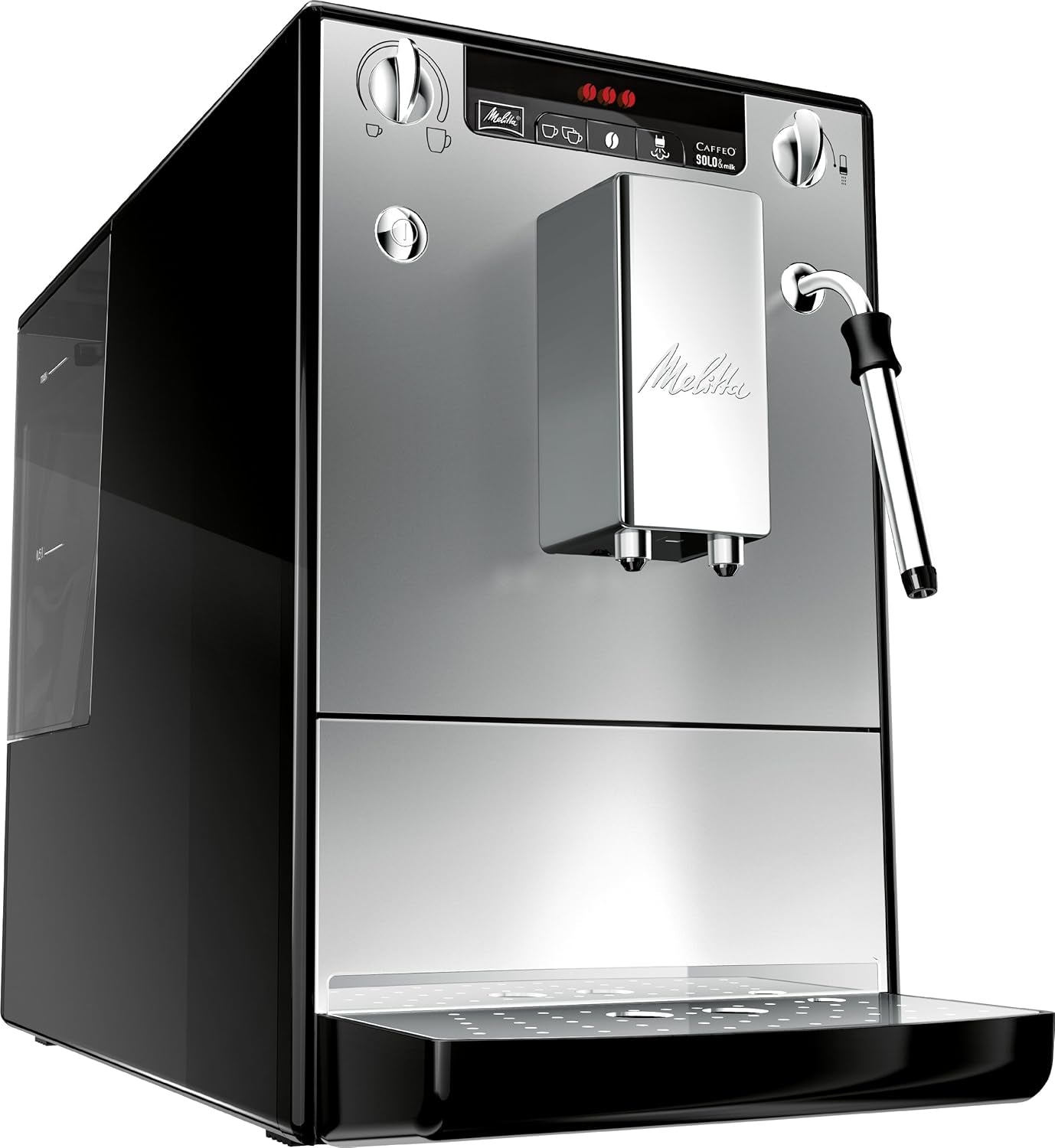 Melitta Solo & Milk - fuldautomatisk slim kaffemaskine med mælkeskummer, kaffemaskine med aftagelig vandtank, f.eks. kaffe eller cappuccino, sølv