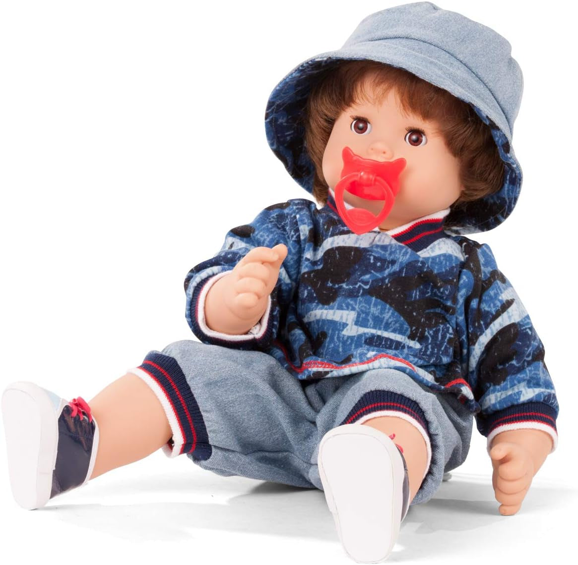 Götz 2027100 Maxy Muffin Fashionisto dukke - 42 cm babydukke med søvnige brune øjne, brunt hår og blød krop - blød kropsdukke i et sæt med 8