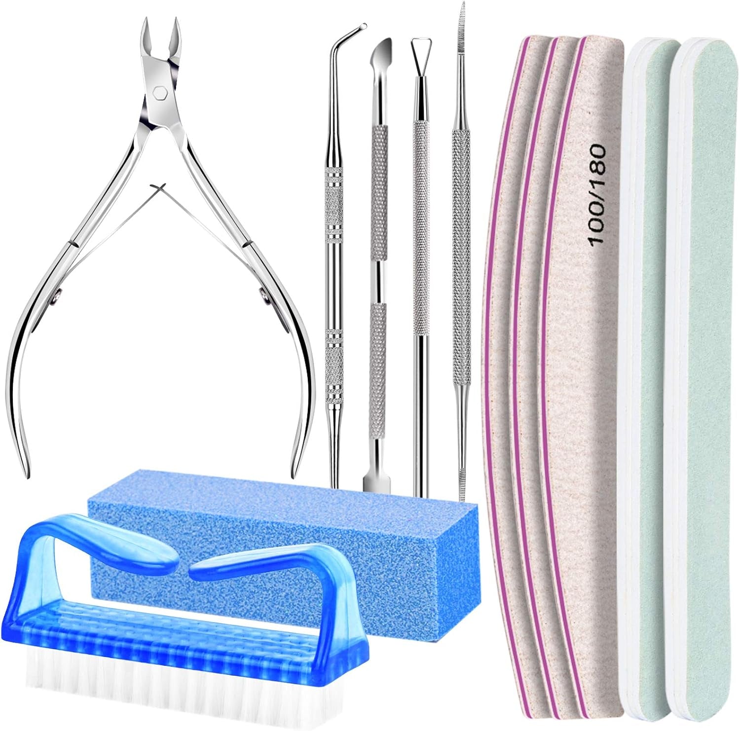 FANDAMEI Manicure Set, Buffer Für Nägel, Nagelfeile 100/180, Nagelfeilen Für Gelnägel, Nagelhautschieber, Buffer Für Gelnägel, Feilen Für Gelnägel, Nagelzange, Nagelfeilen Set, Maniküre & Pedicure Set