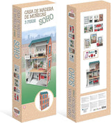 Soho-Madera design 3-etagers dukkehus med 8 møbler, mål 120 x 33 x 75 cm (913D00181)