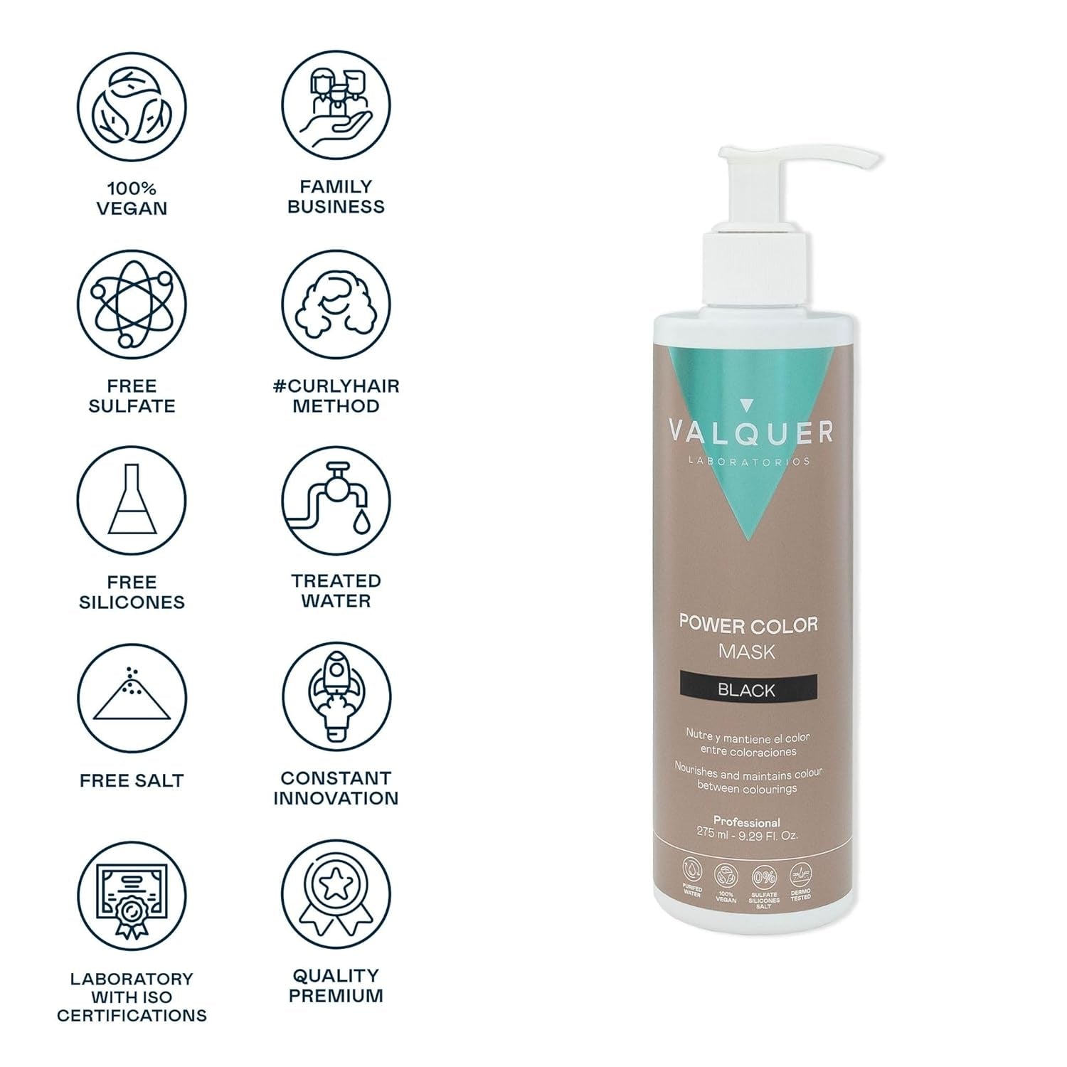 Valquer Power Color Mask vegansk og silikonefri formulering Giver hårfarve 290 ml sort Hårmaske Naty Shop